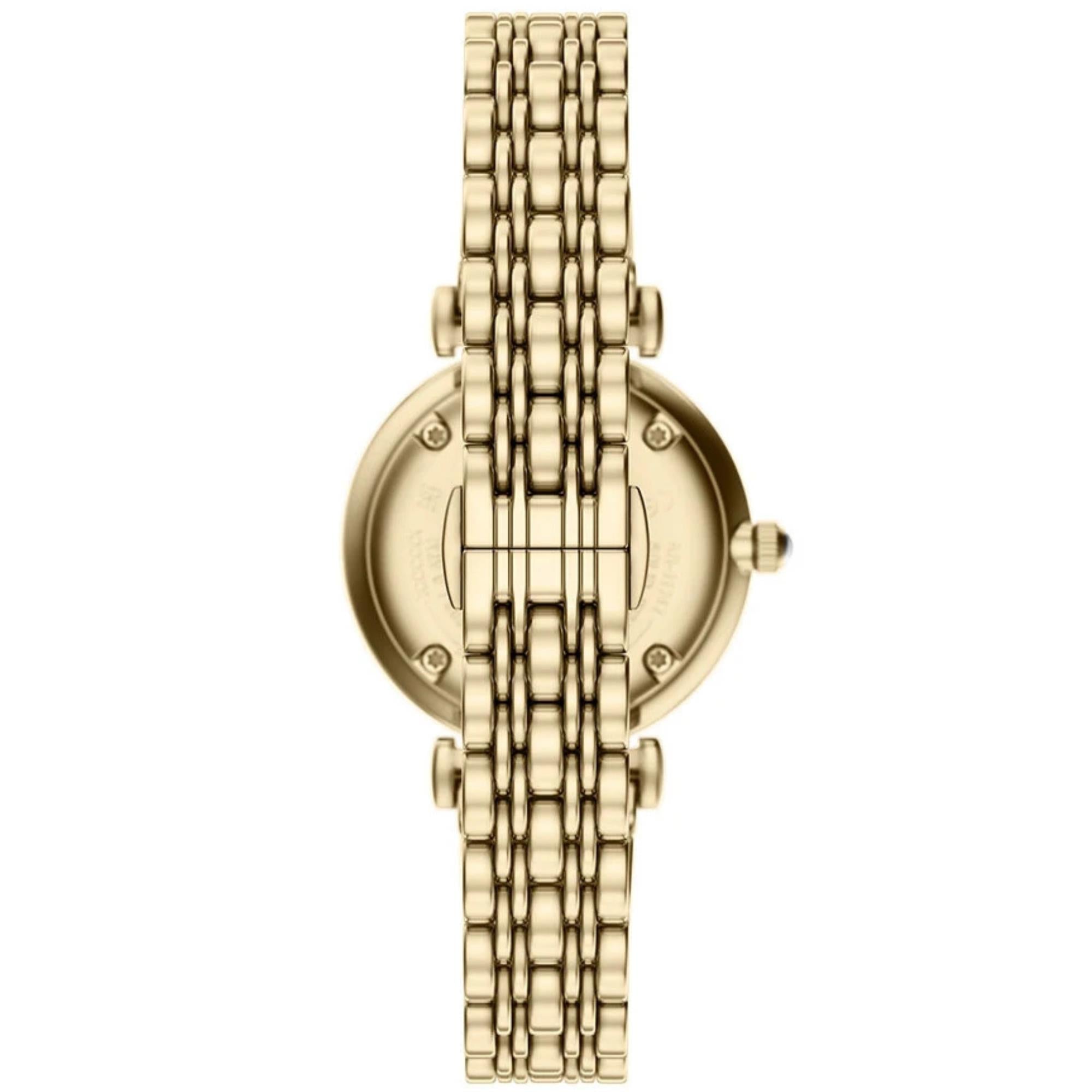 Emporio Armani Gianni T-Bar 32mm Beige Gold Dial Steel Ladies Quartz Watch AR11766