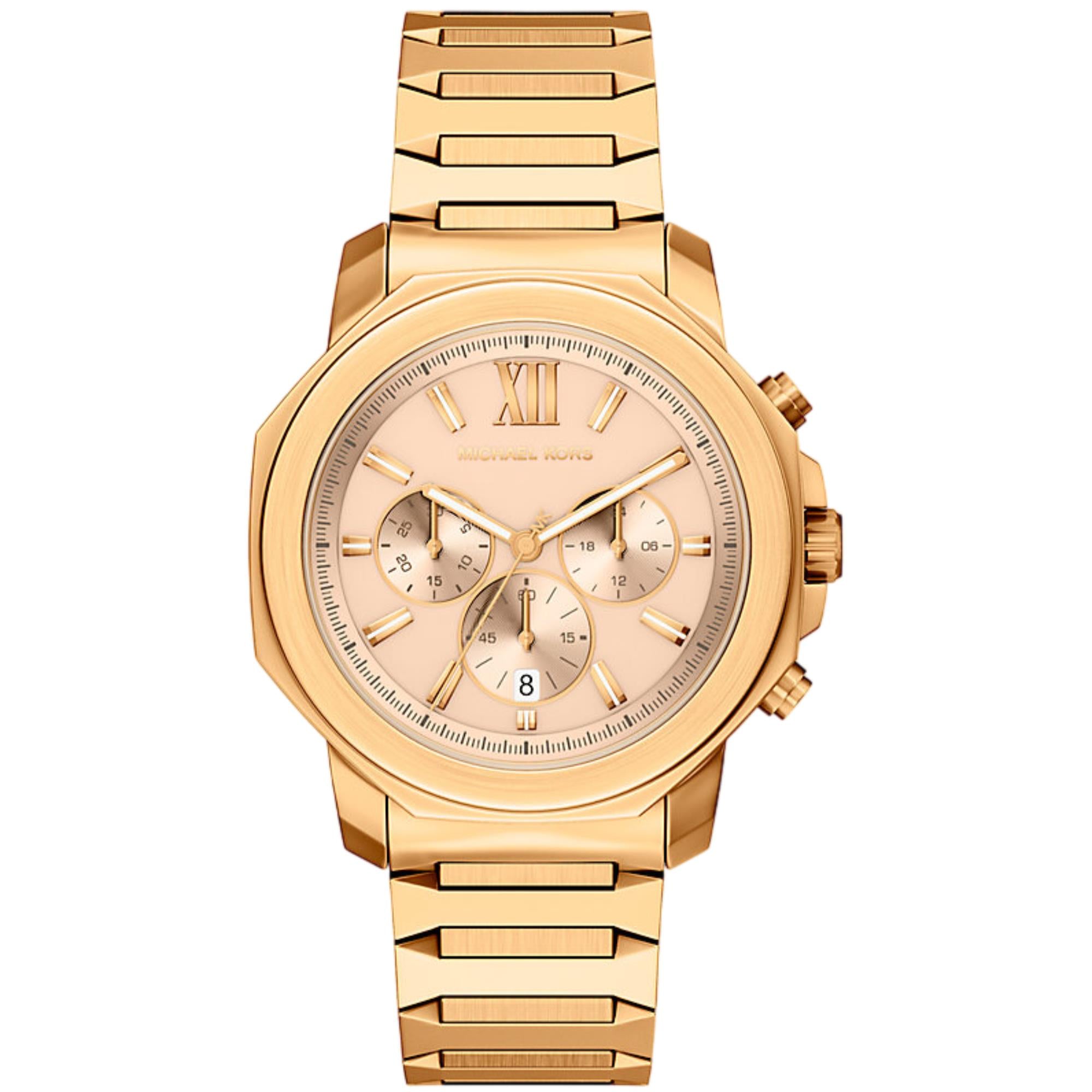 Michael Kors Prescott 44mm Chronograph Gold Dial Steel Mens Quartz Watch MK9249