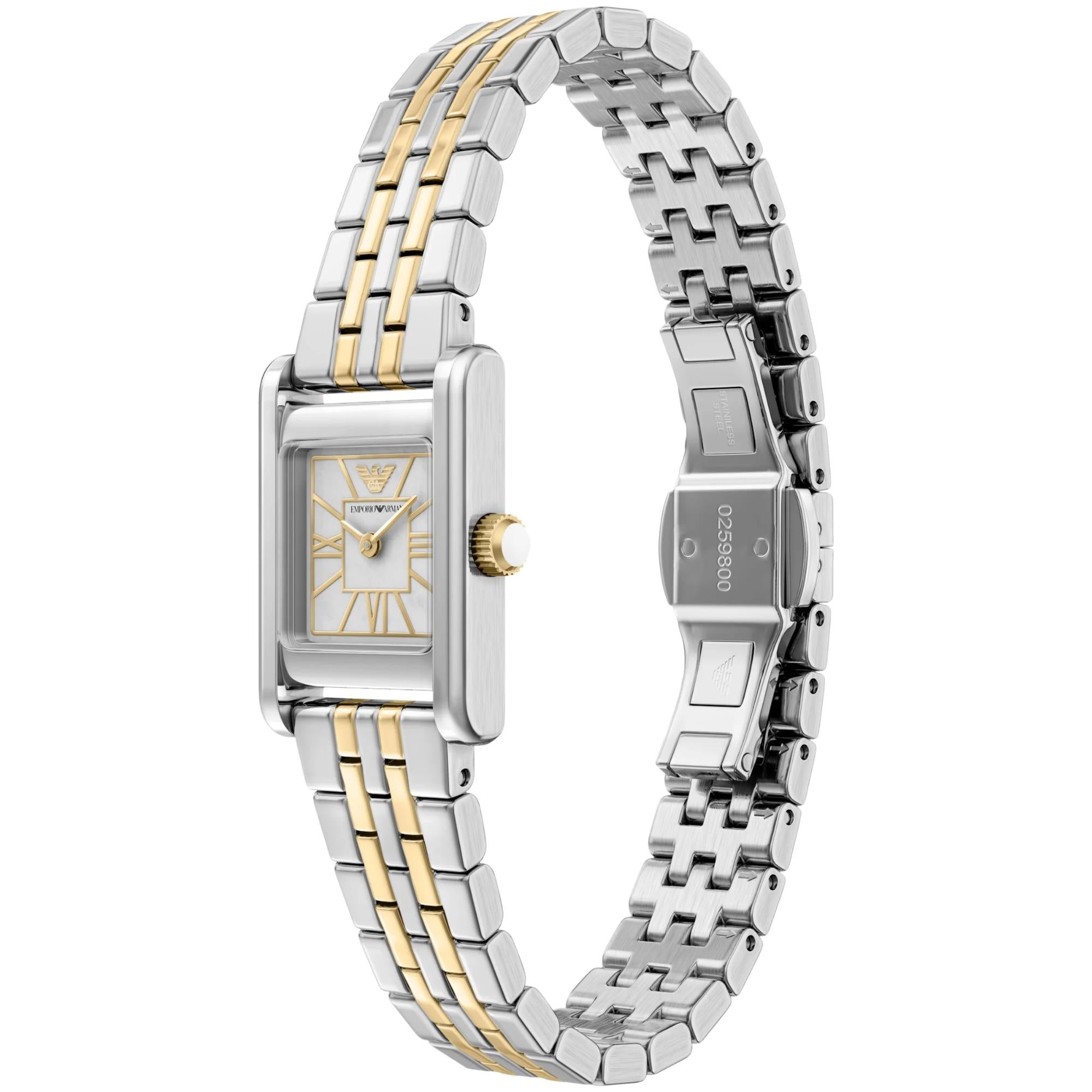 Emporio Armani Genni 19mm Weißes Perlmutt Zifferblatt Stahl Damen Quarz Uhr AR11763