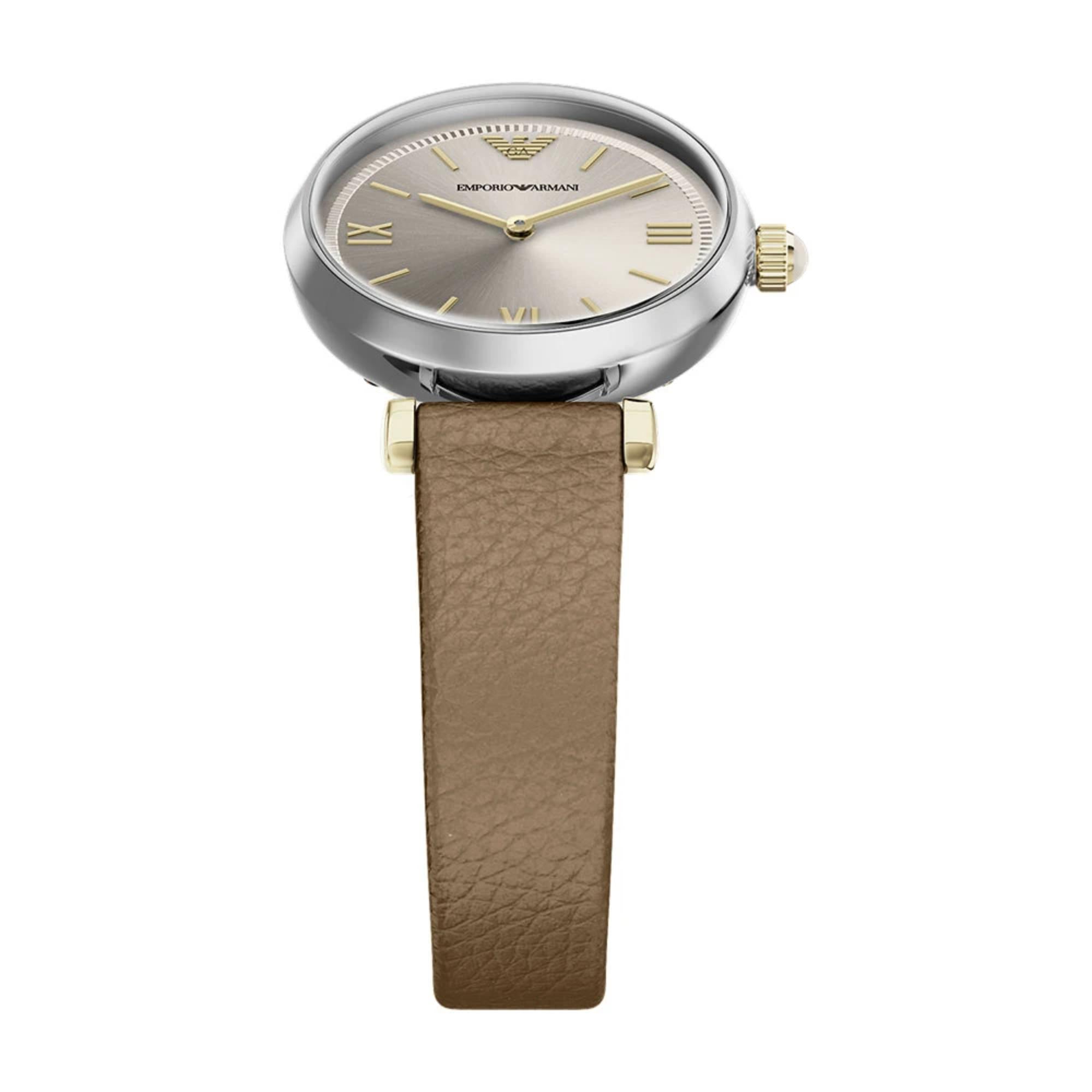 Emporio Armani Gianni T-Bar 28mm Champagne Dial Leather Ladies Watch AR11770
