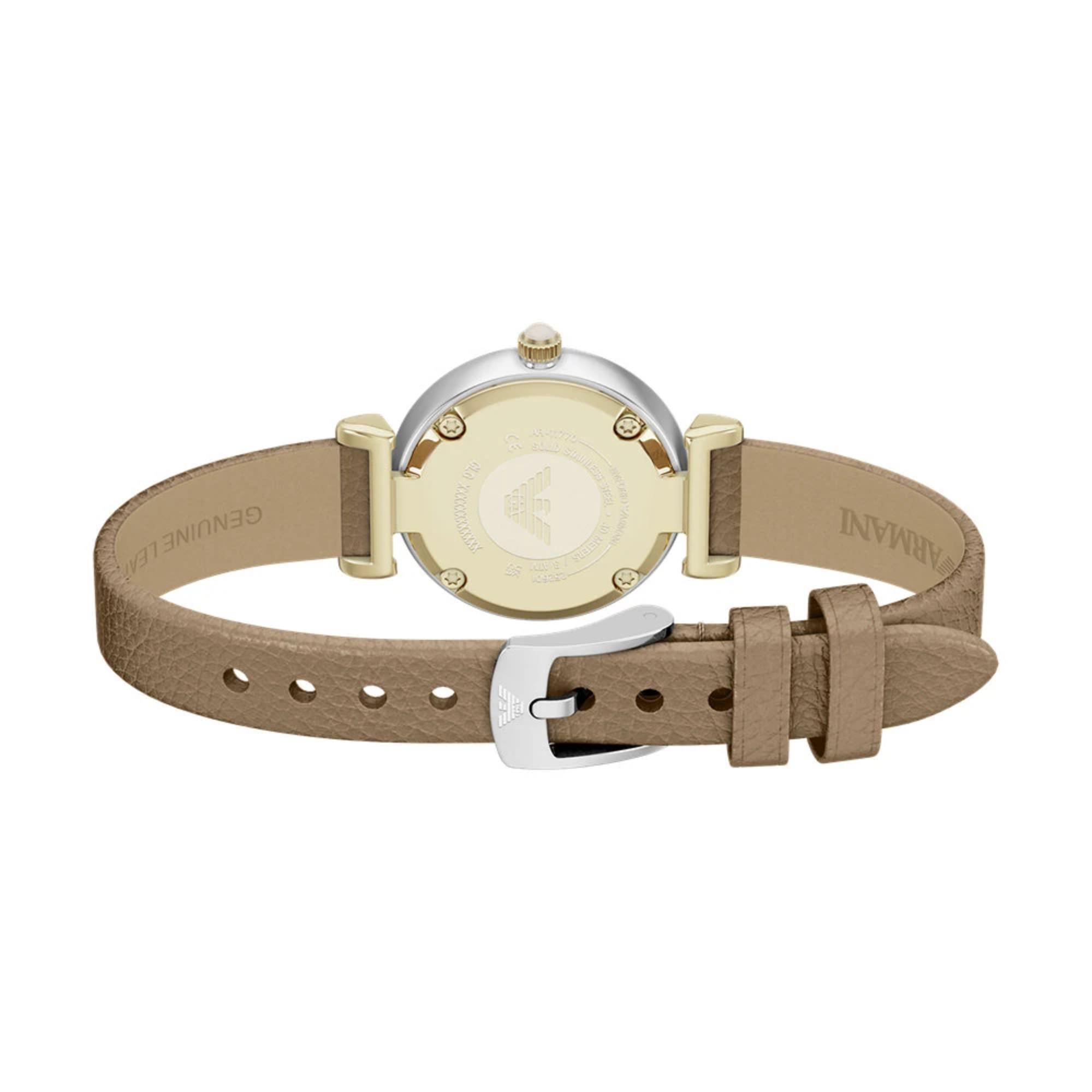 Emporio Armani Gianni T-Bar 28mm Champagne Dial Leather Ladies Watch AR11770