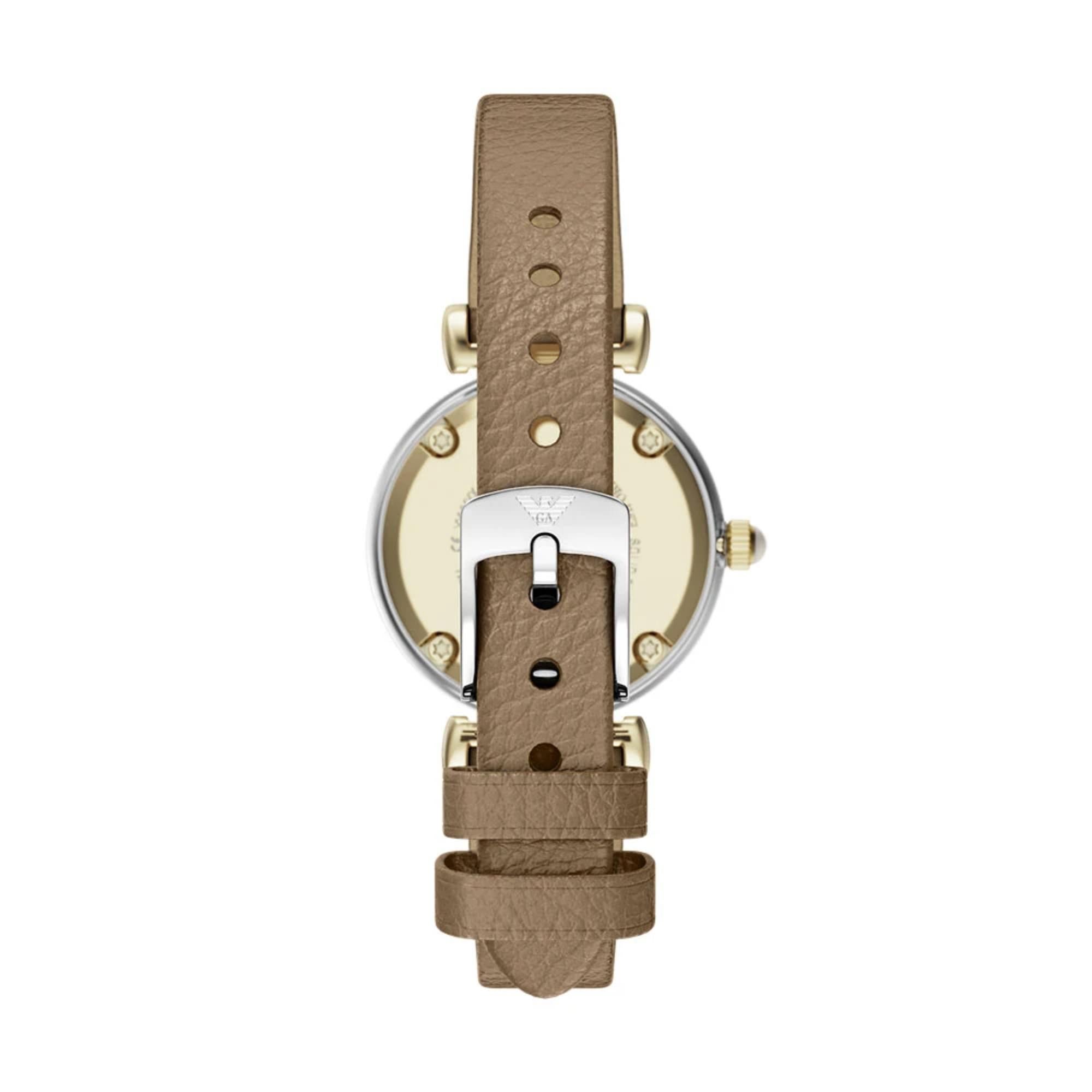 Emporio Armani Gianni T-Bar 28mm Champagne Dial Leather Ladies Watch AR11770