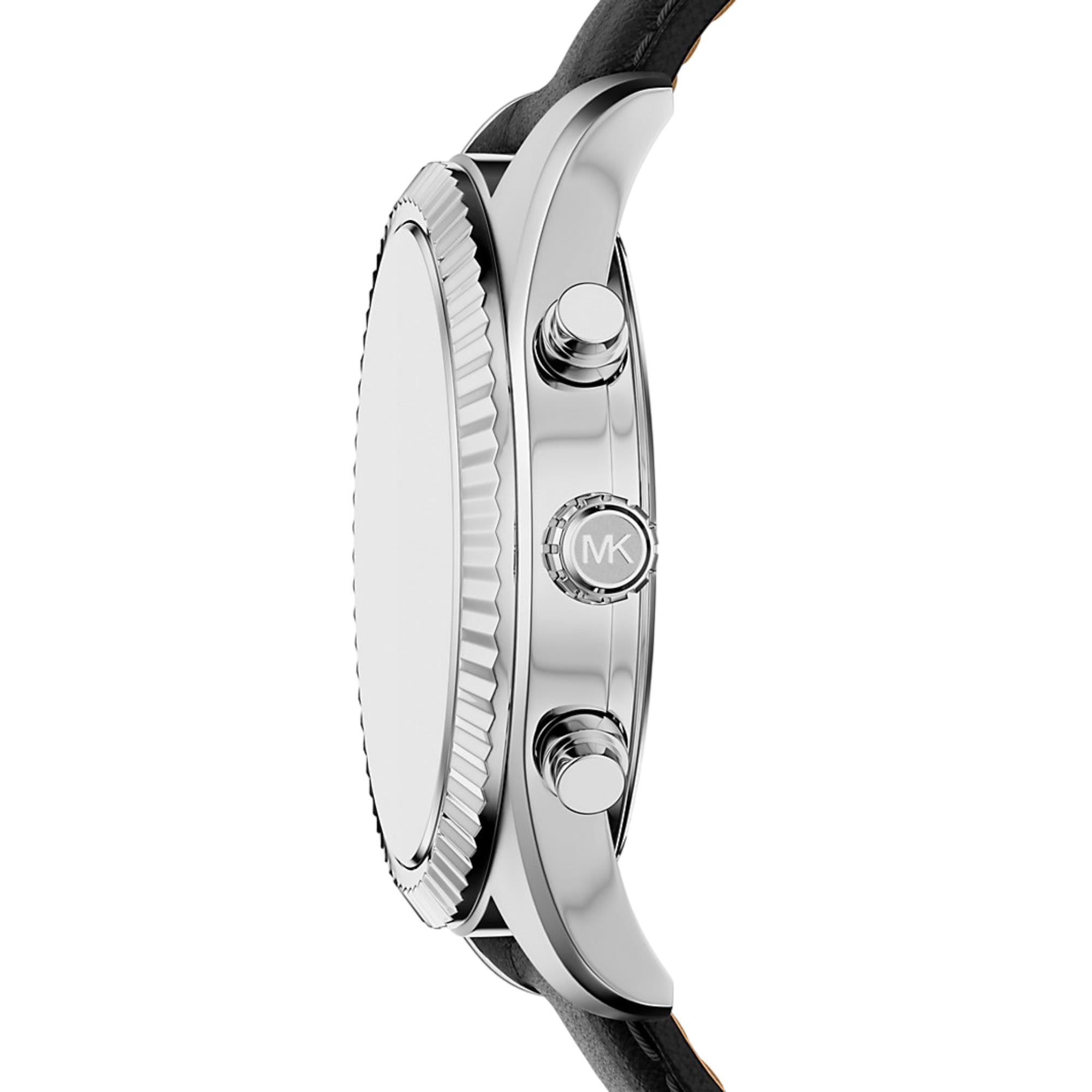 Michael Kors Lexington 45mm Chronograph Black Dial Leather Mens Quartz Watch MK9256