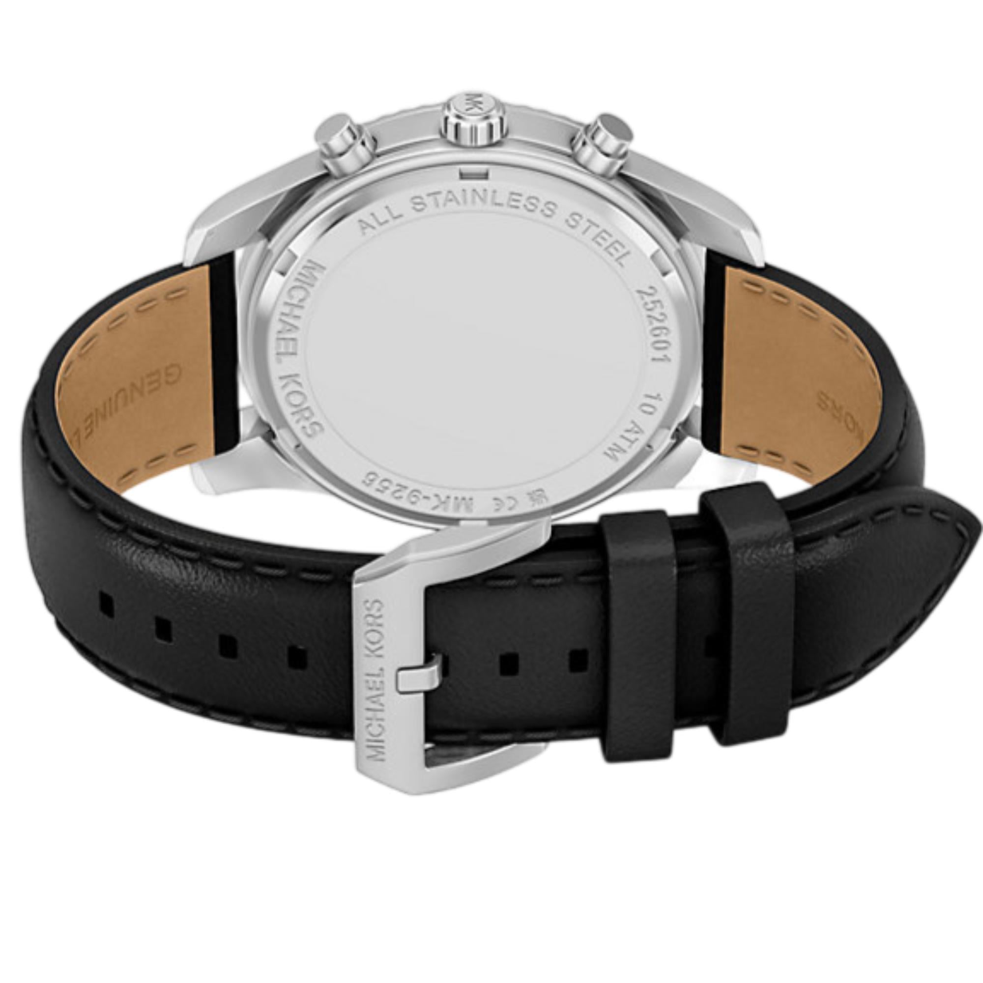 Michael Kors Lexington 45mm Chronograph Black Dial Leather Mens Quartz Watch MK9256