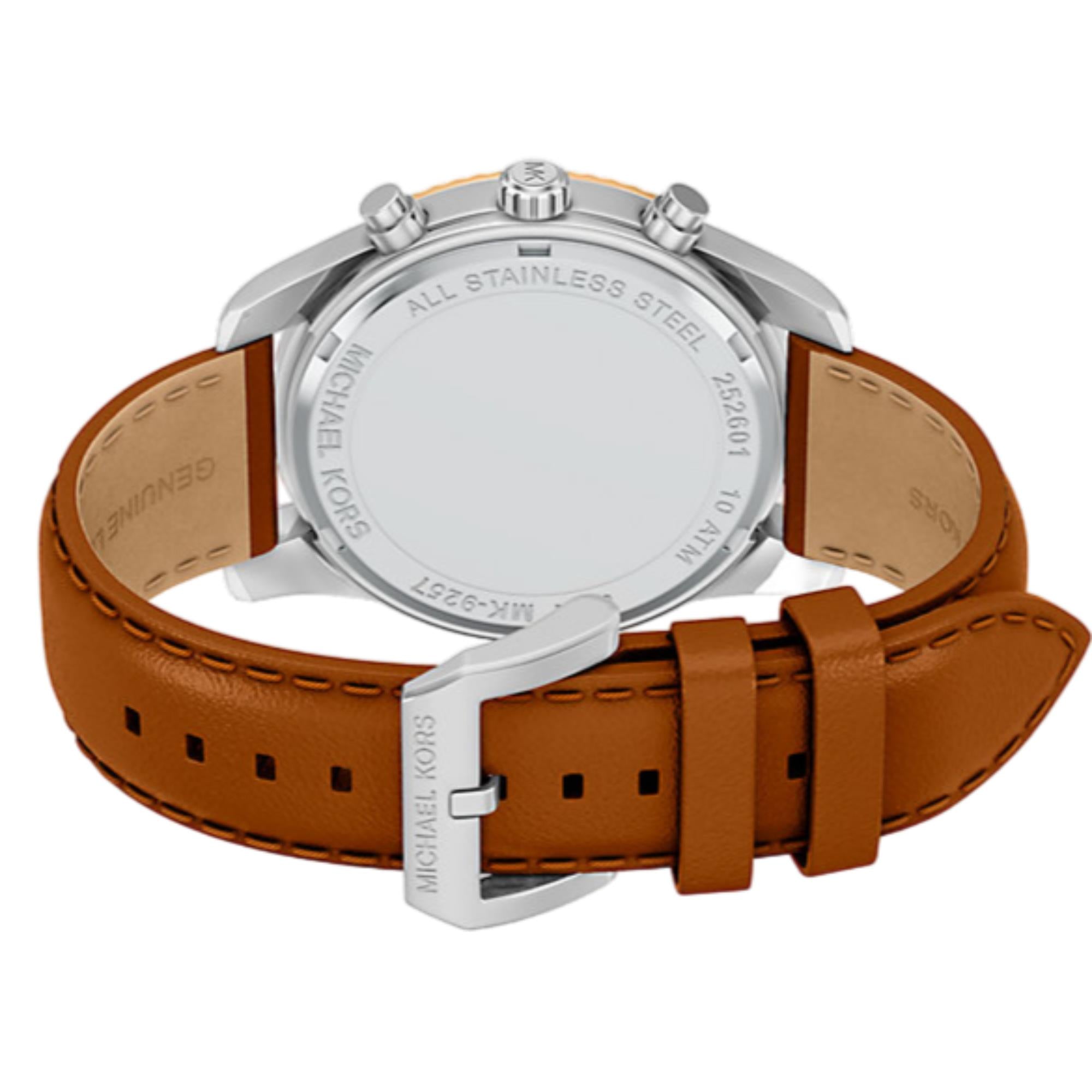 Michael Kors Lexington 45mm Chronograph Silver Dial Leather Mens Quartz Watch MK9257