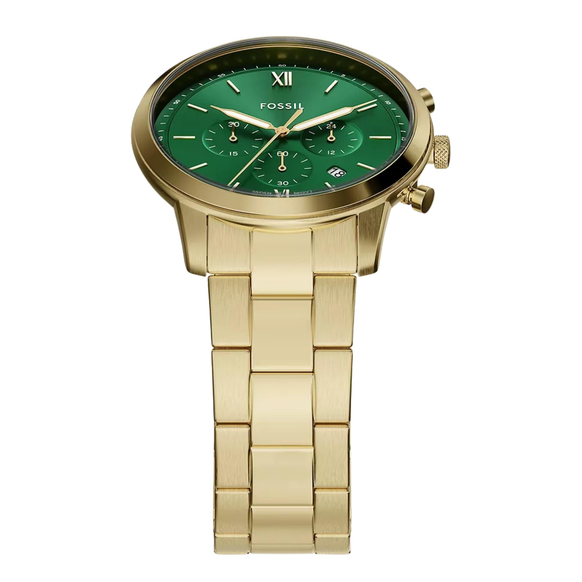 Fossil Neutra 44mm Chronograph Grünes Zifferblatt Stahl Herren Quarz Uhr FS6164