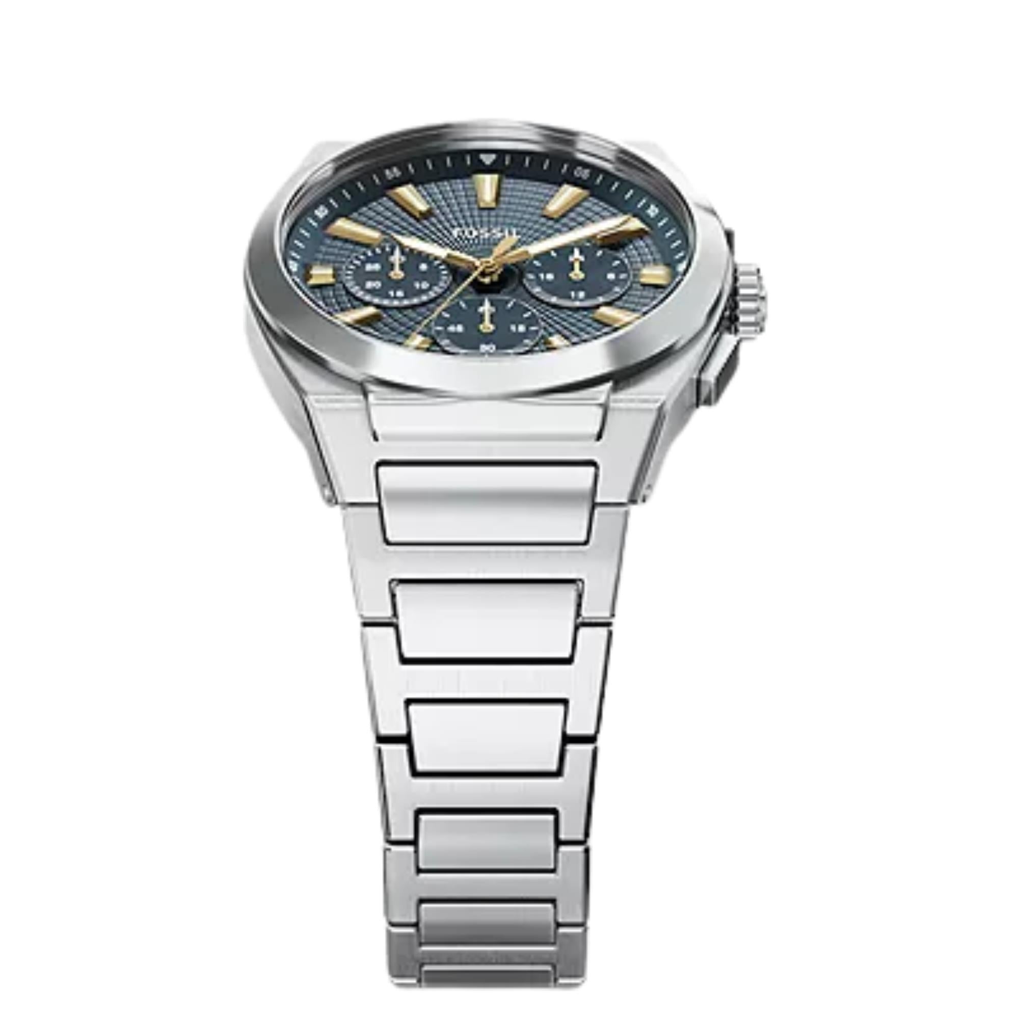 Fossil Everett 44mm Chronograph Blue Dial Steel Mens Quartz Watch FS6154