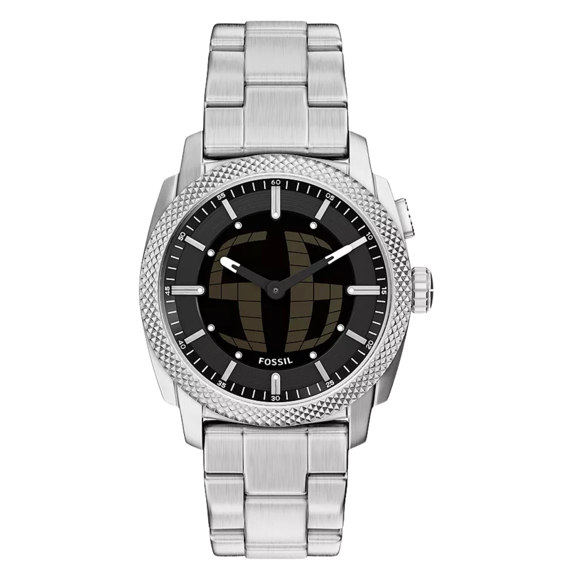 Fossil Machine 41mm Black Dial Steel Digi-Analogue Watch FS6155