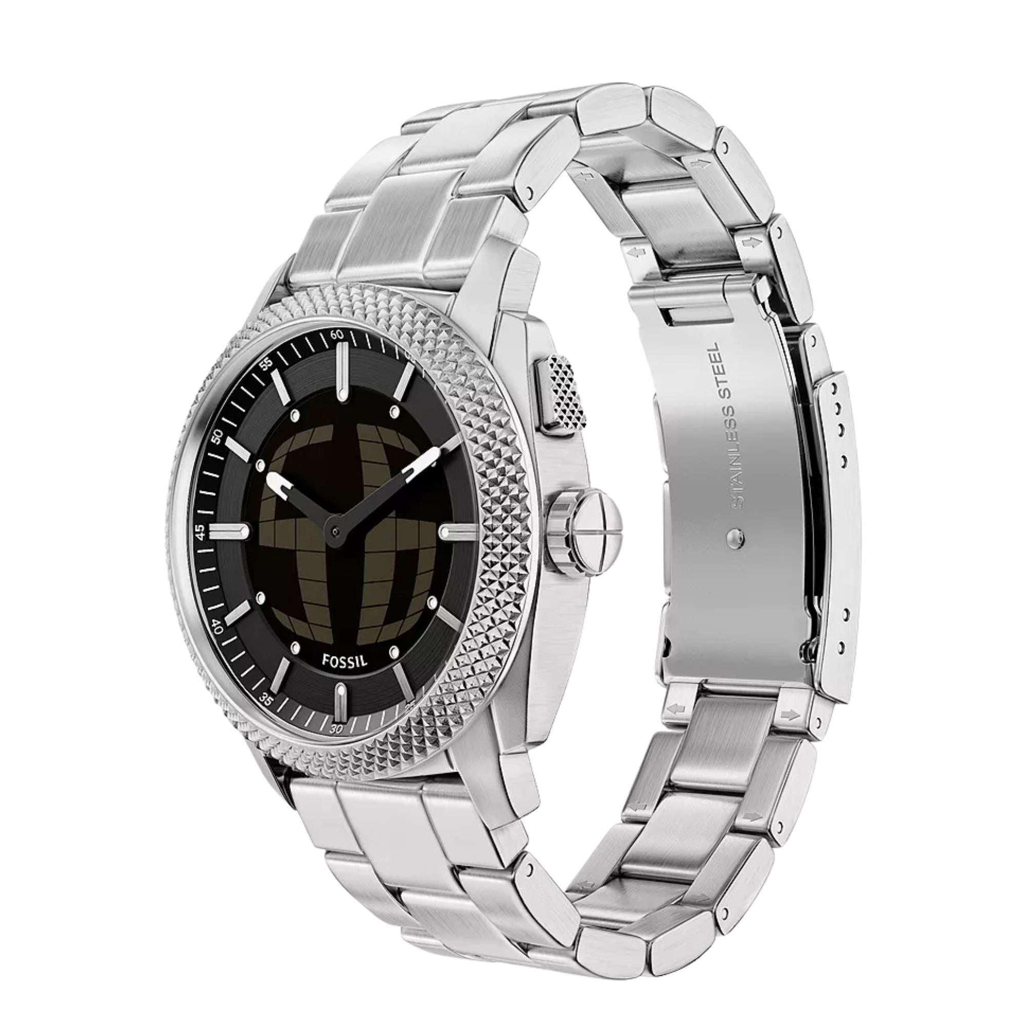Fossil Machine 41mm Black Dial Steel Digi-Analogue Watch FS6155