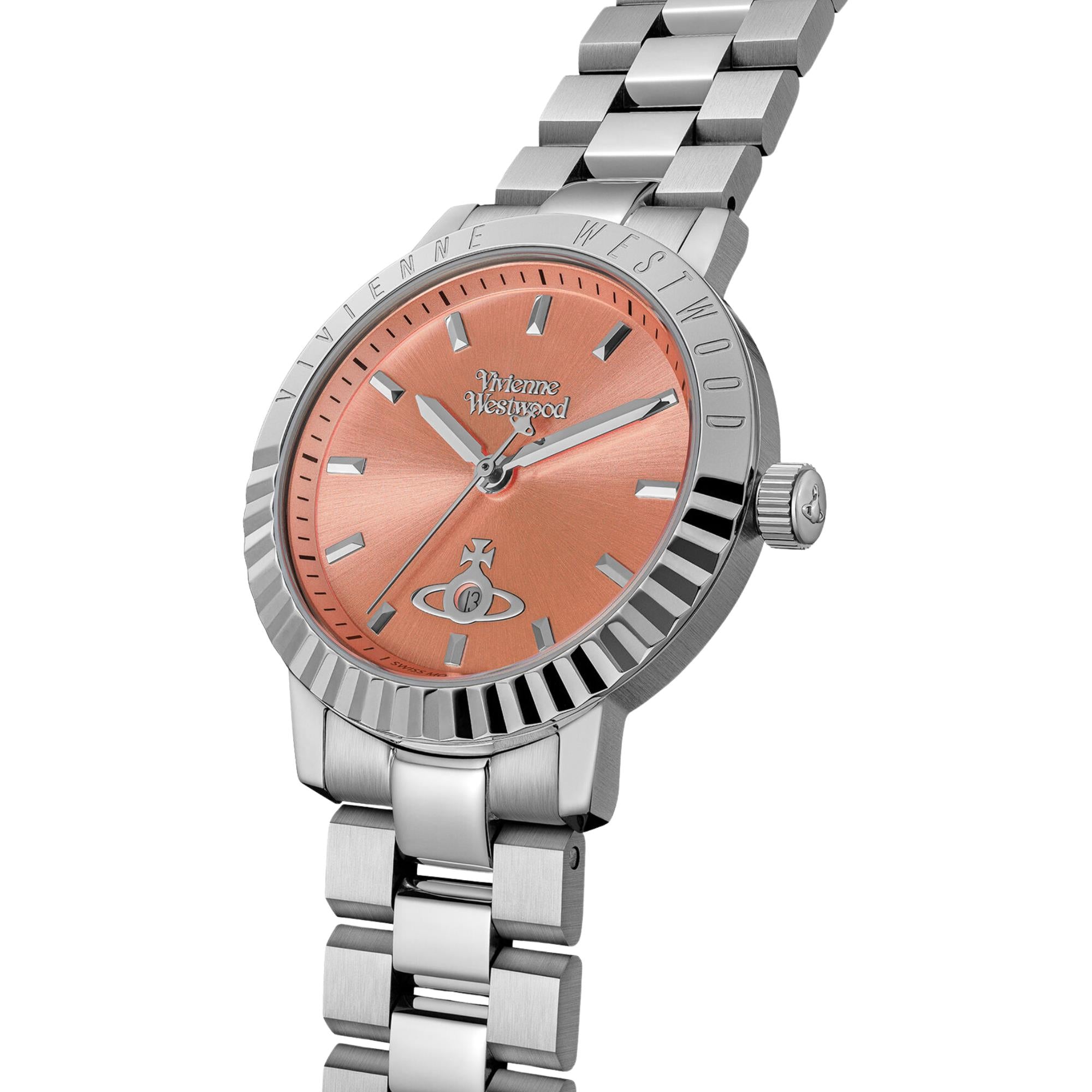 Vivienne Westwood Dulwich Quarz Pinkes Zifferblatt Stahlarmband Damen Uhr VV307COSL