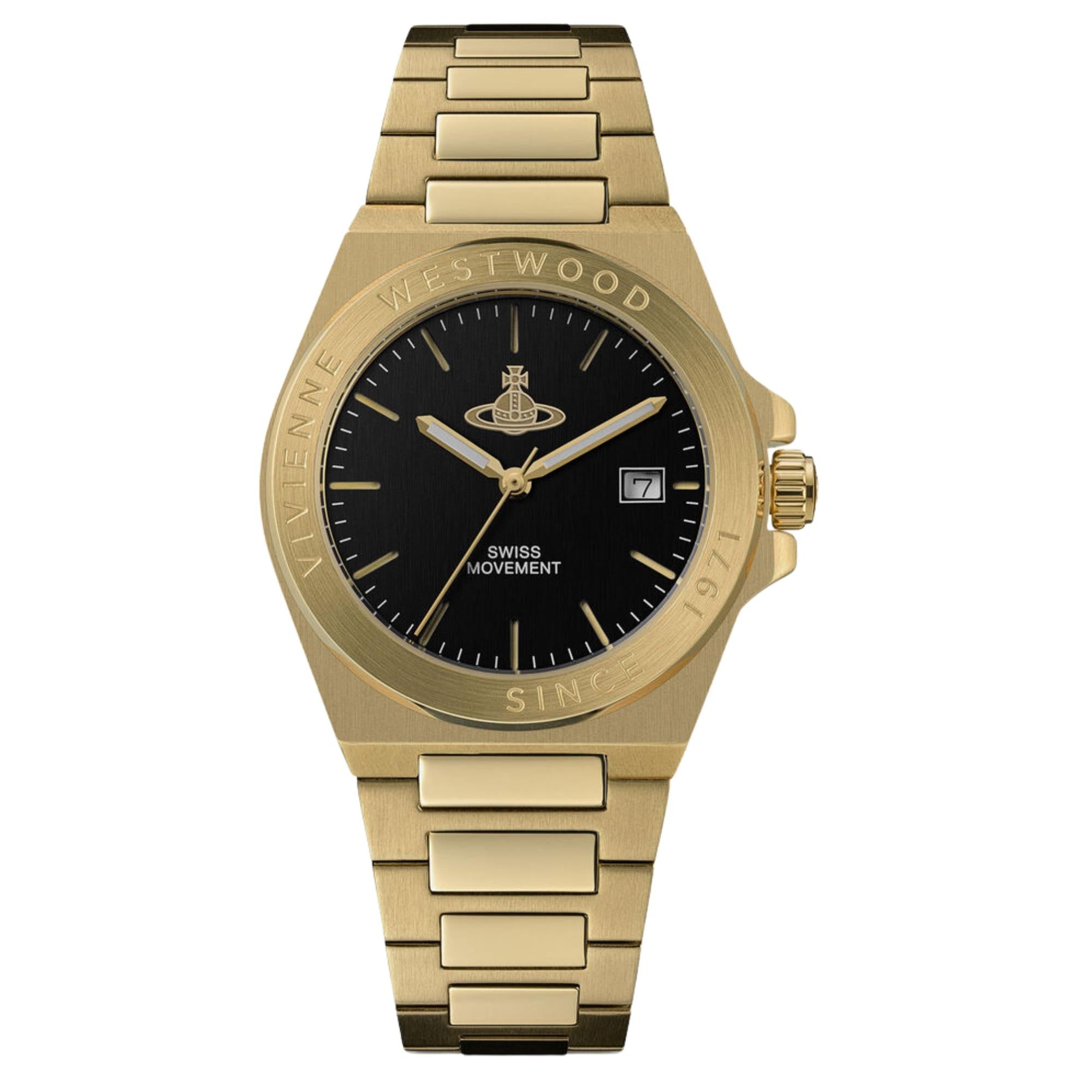 Vivienne Westwood Hanwell Quartz Black Dial Steel Strap Watch VV335BKGD