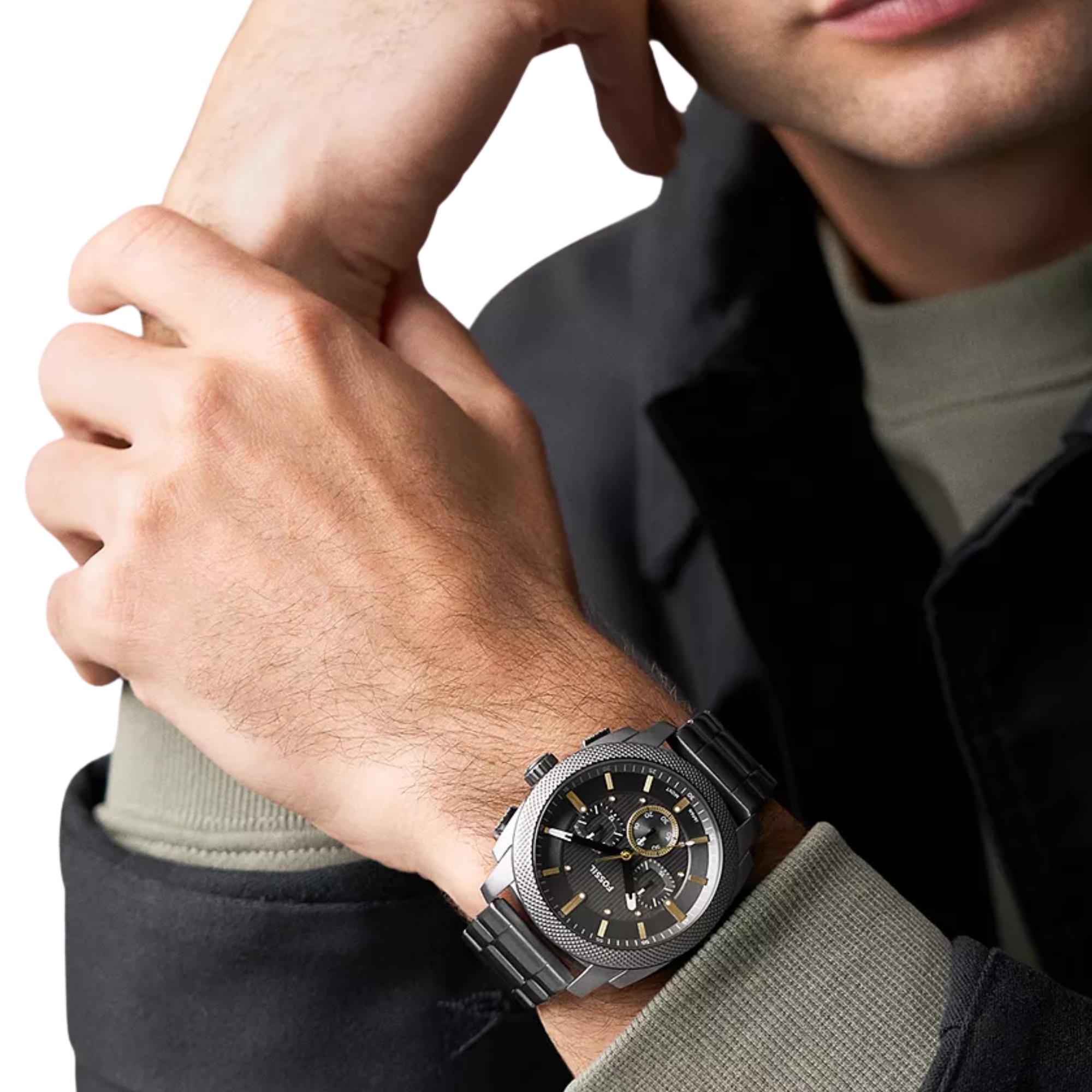 Fossil Machine 44mm Chronograph Graues Zifferblatt Stahl Herren Quarz Uhr FS6160