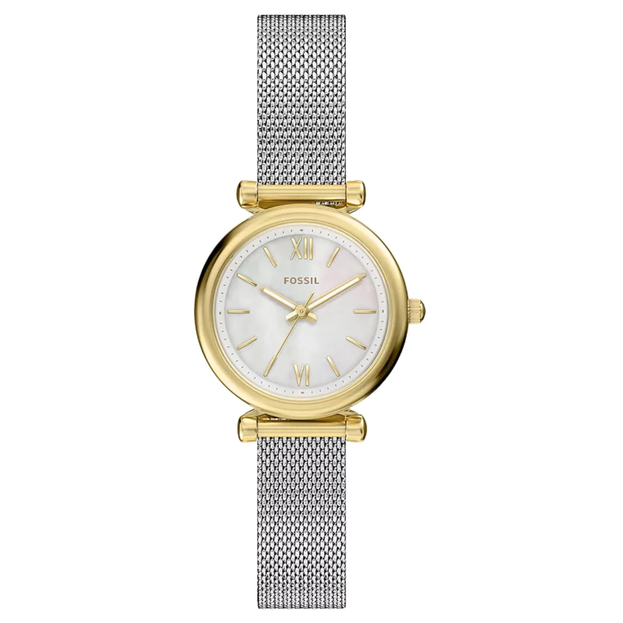 Fossil Carlie 28mm Mother of Pearl Dial Steel Ladies Quartz Watch ES5463