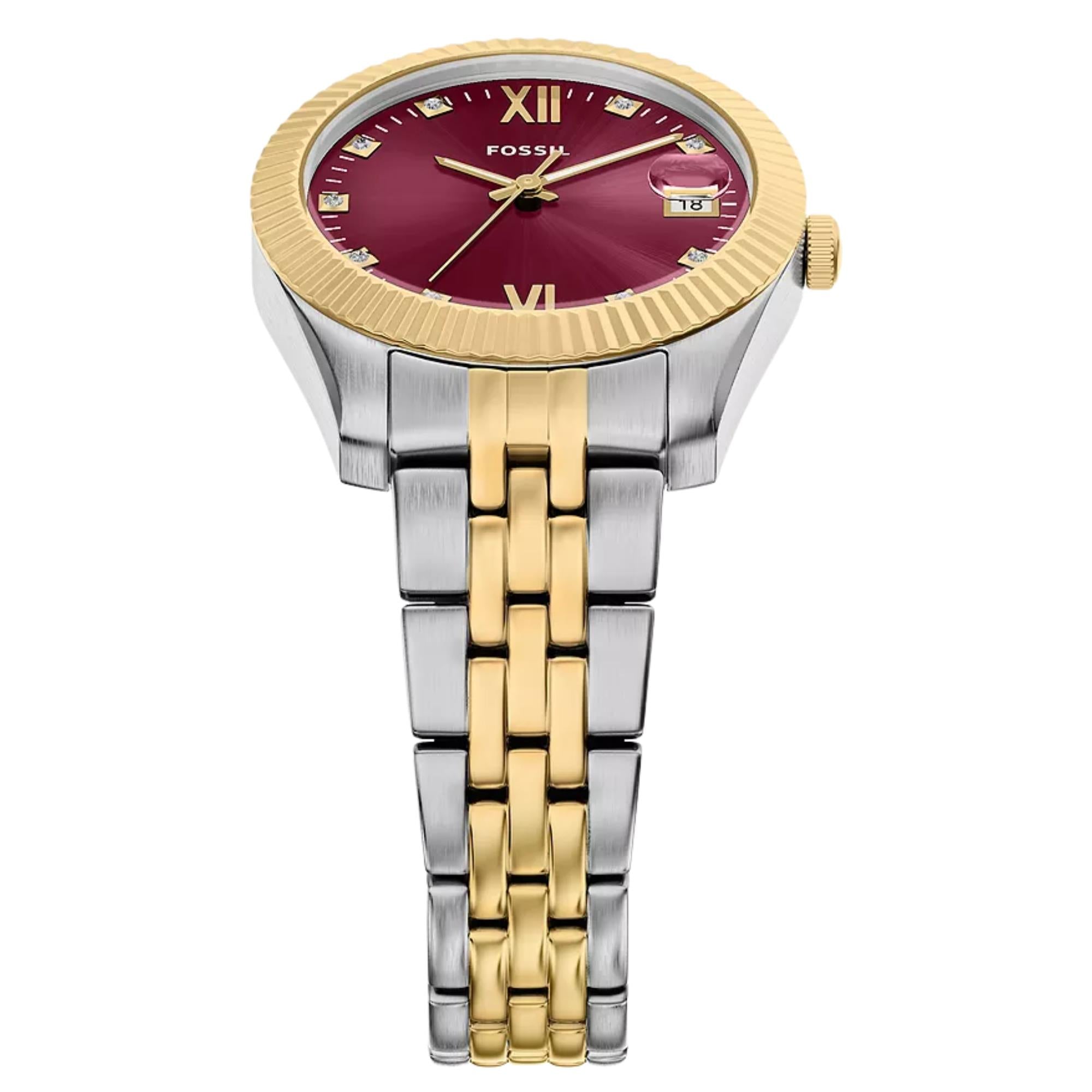 Fossil Scarlette 32mm Pink Dial Steel Ladies Quartz Watch ES5461