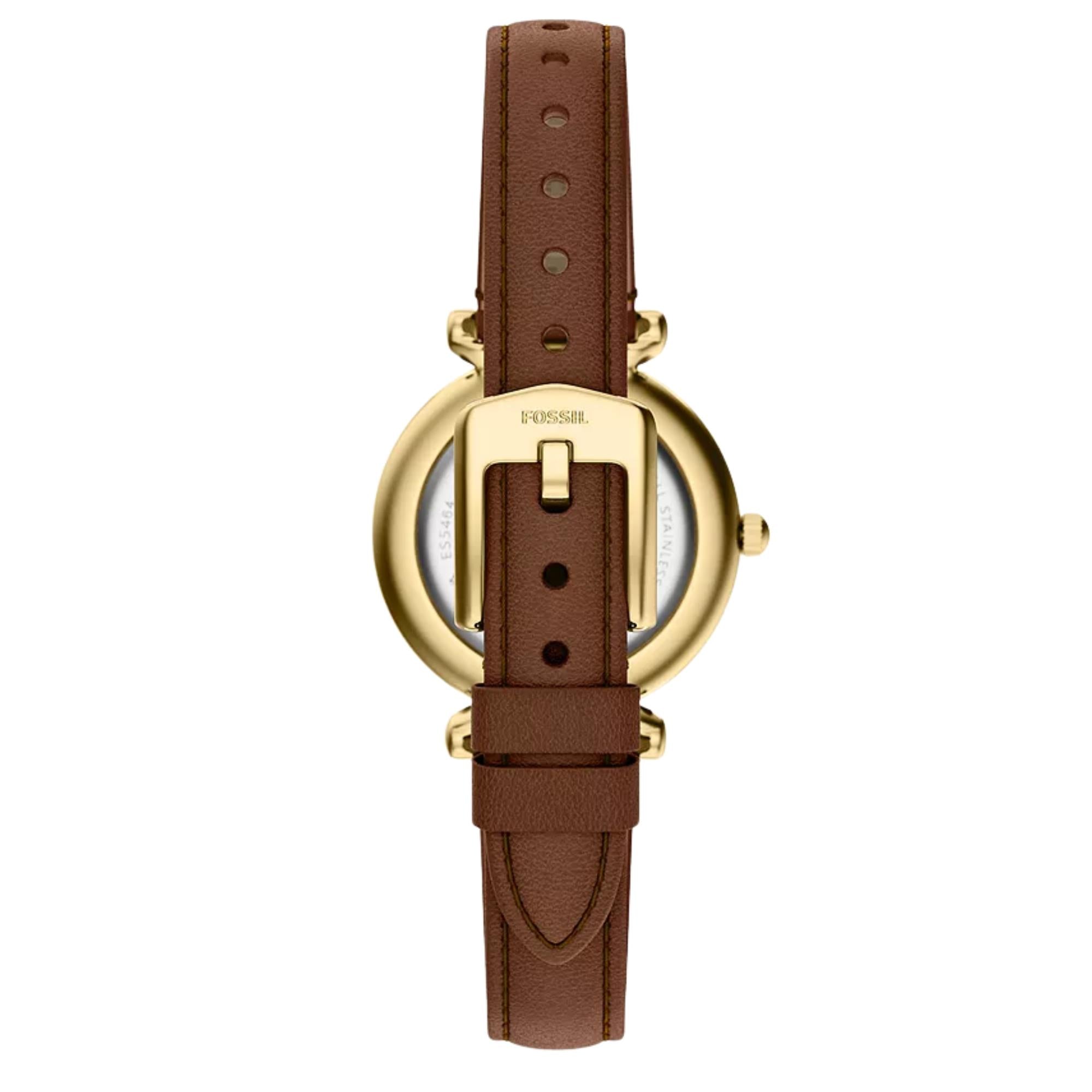 Fossil Carlie 28mm White Dial Leather Ladies Quartz Watch ES5464