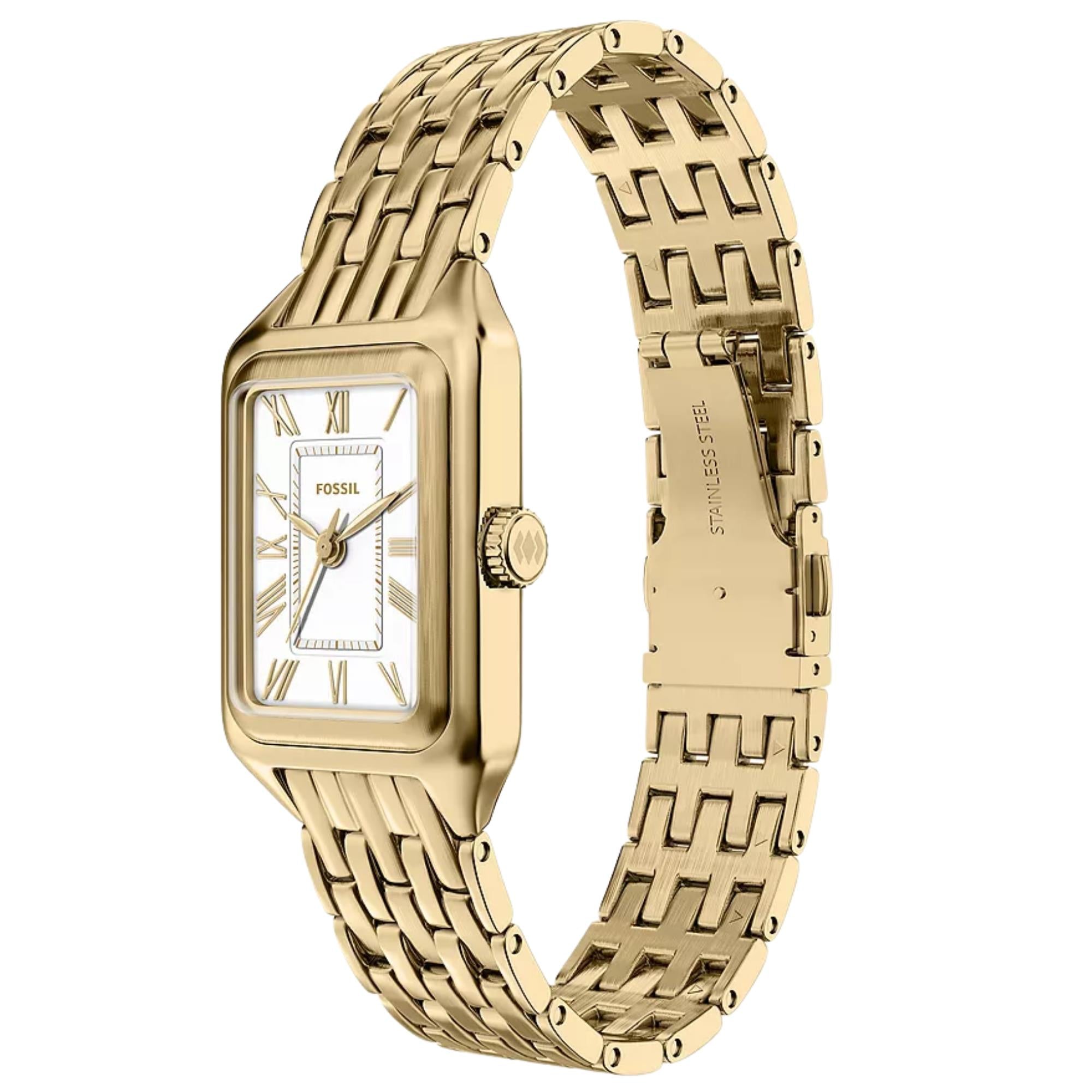 Fossil Raquel 18mm Weißes Zifferblatt Stahl Damen Quarz Uhr ES5467