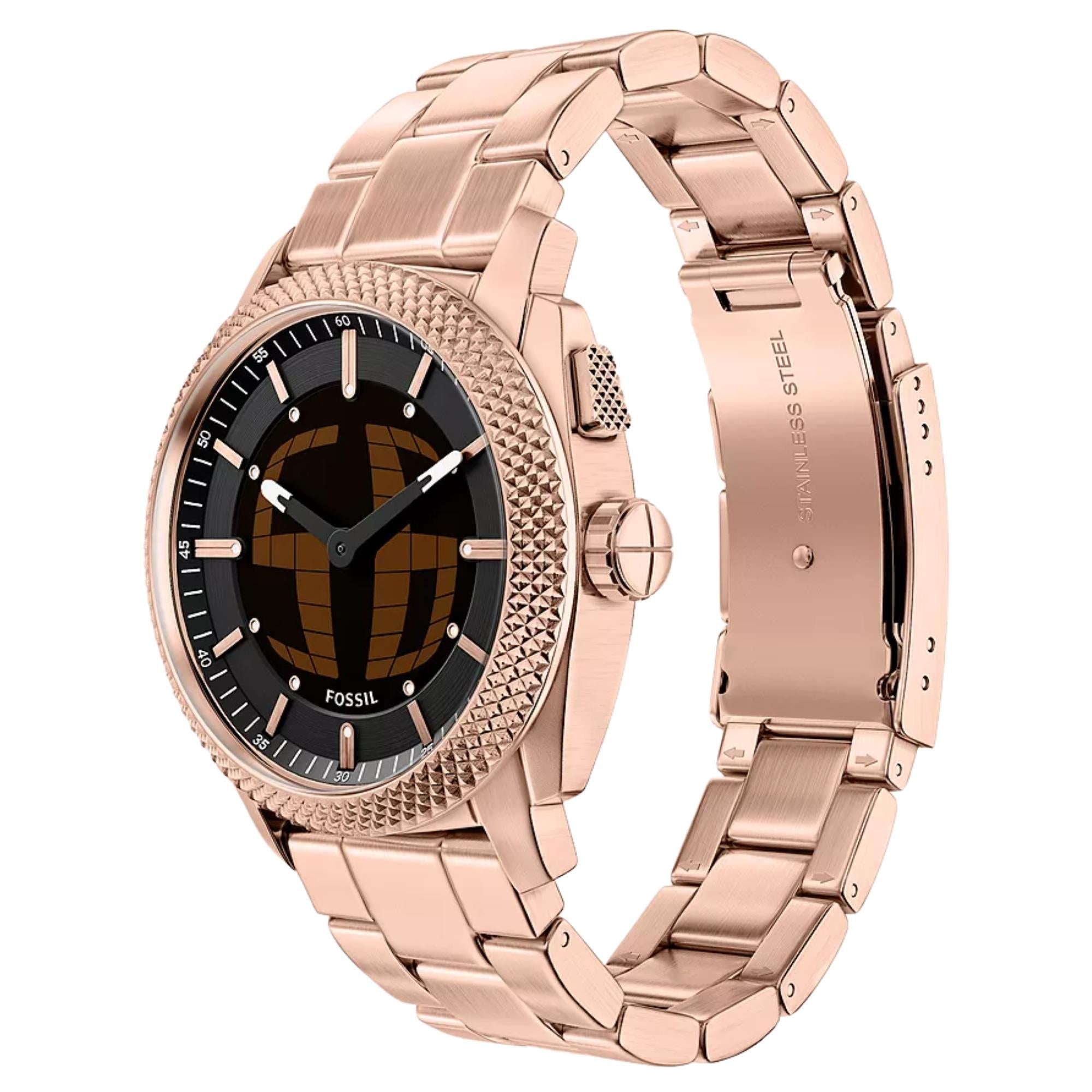 Fossil Machine 41mm Black Dial Steel Mens Digi-Analogue Watch FS6158