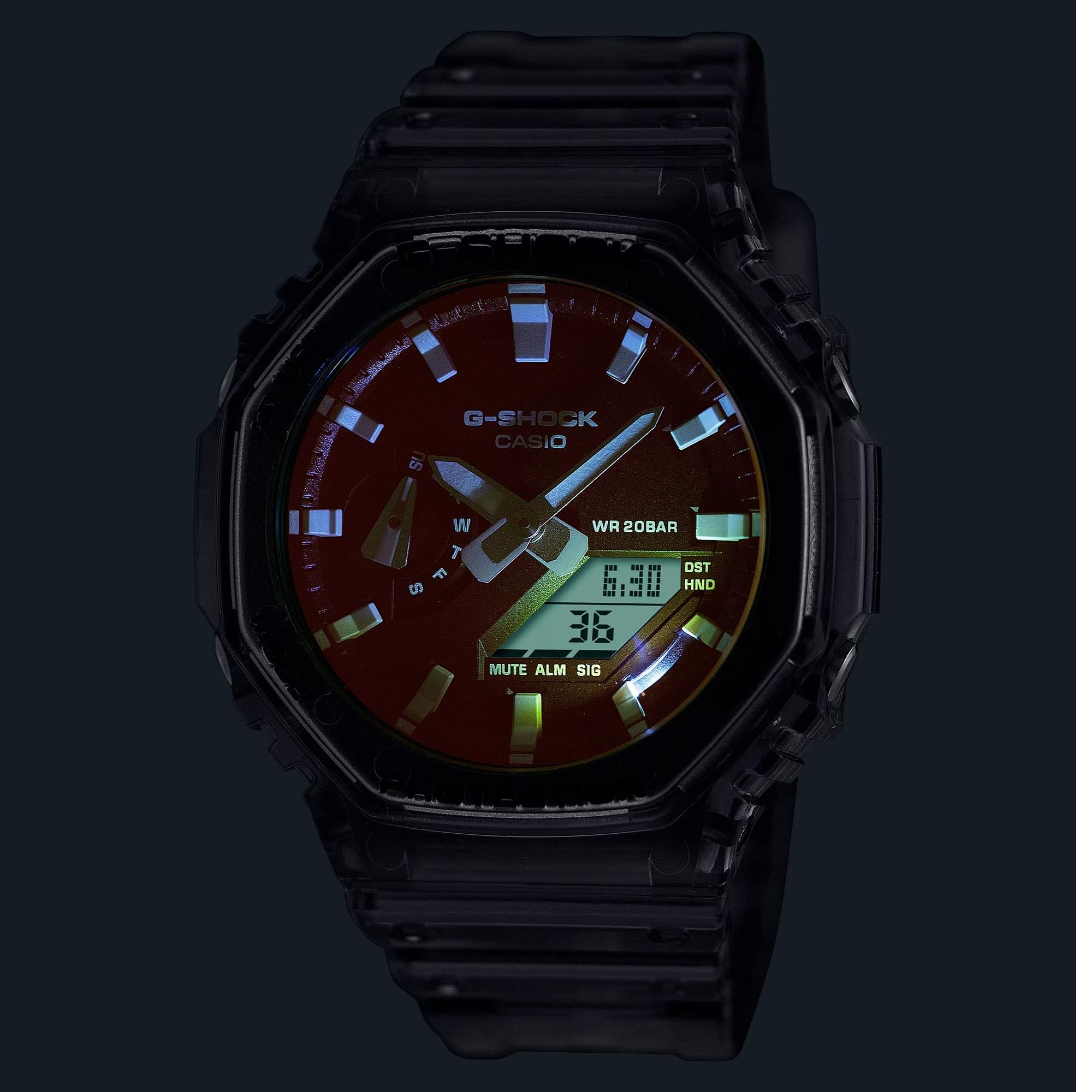 Casio G-Shock GA-2100 Serie Quarz Schwarzes Zifferblatt Kunststoffarmband Herren Uhr GA-2100TLS-8AER