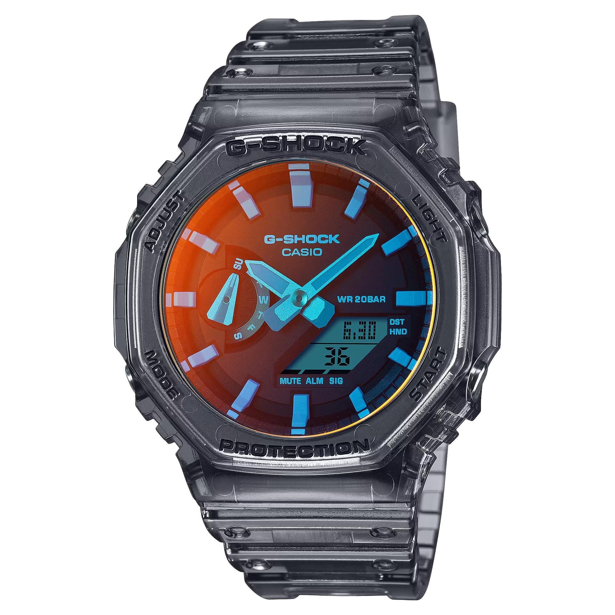 Casio G-Shock GA-2100 Serie Quarz Schwarzes Zifferblatt Kunststoffarmband Herren Uhr GA-2100TLS-8AER