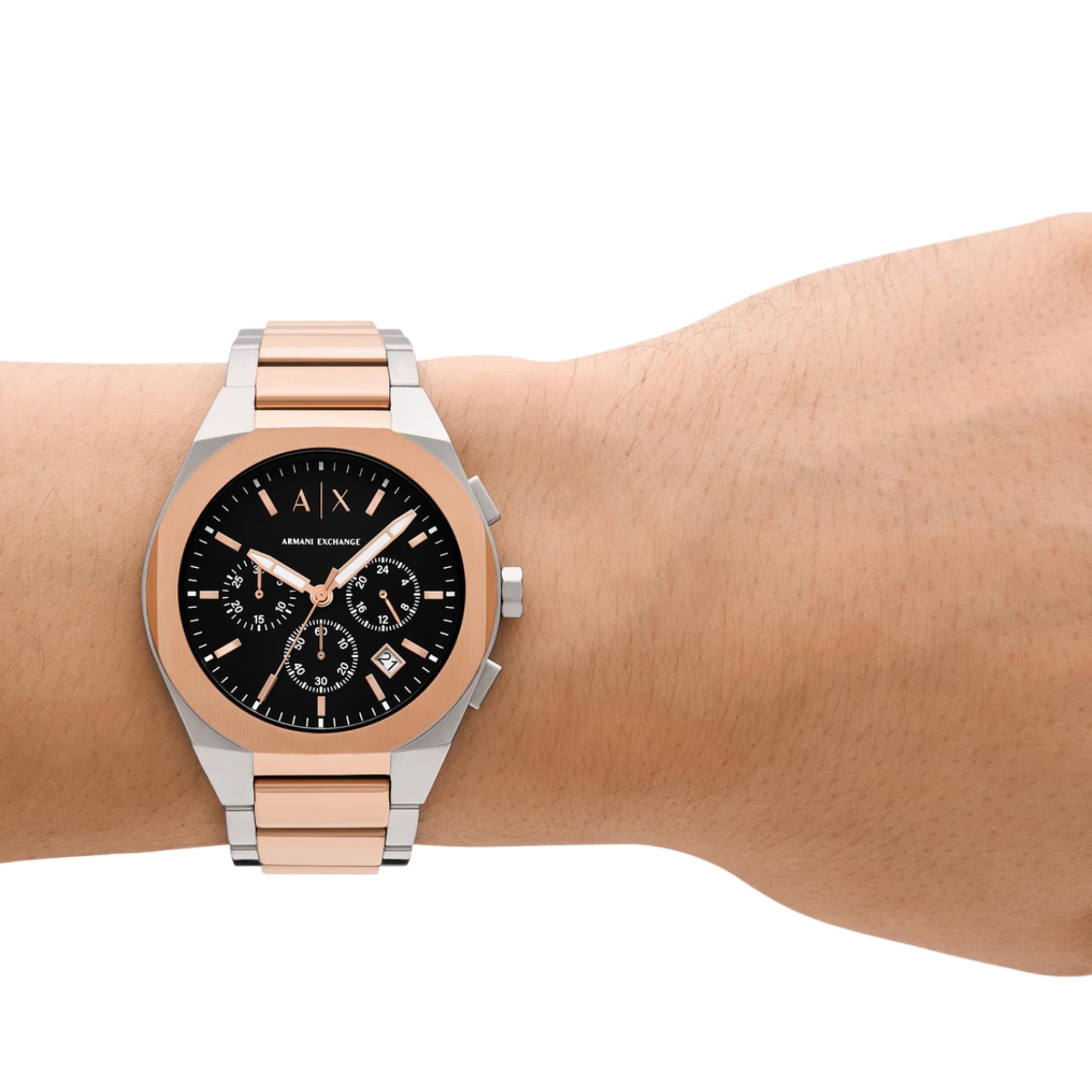 Reloj de cuarzo para hombre Armani Exchange Sync cronógrafo de 42 mm con esfera negra y caja de acero AX4181