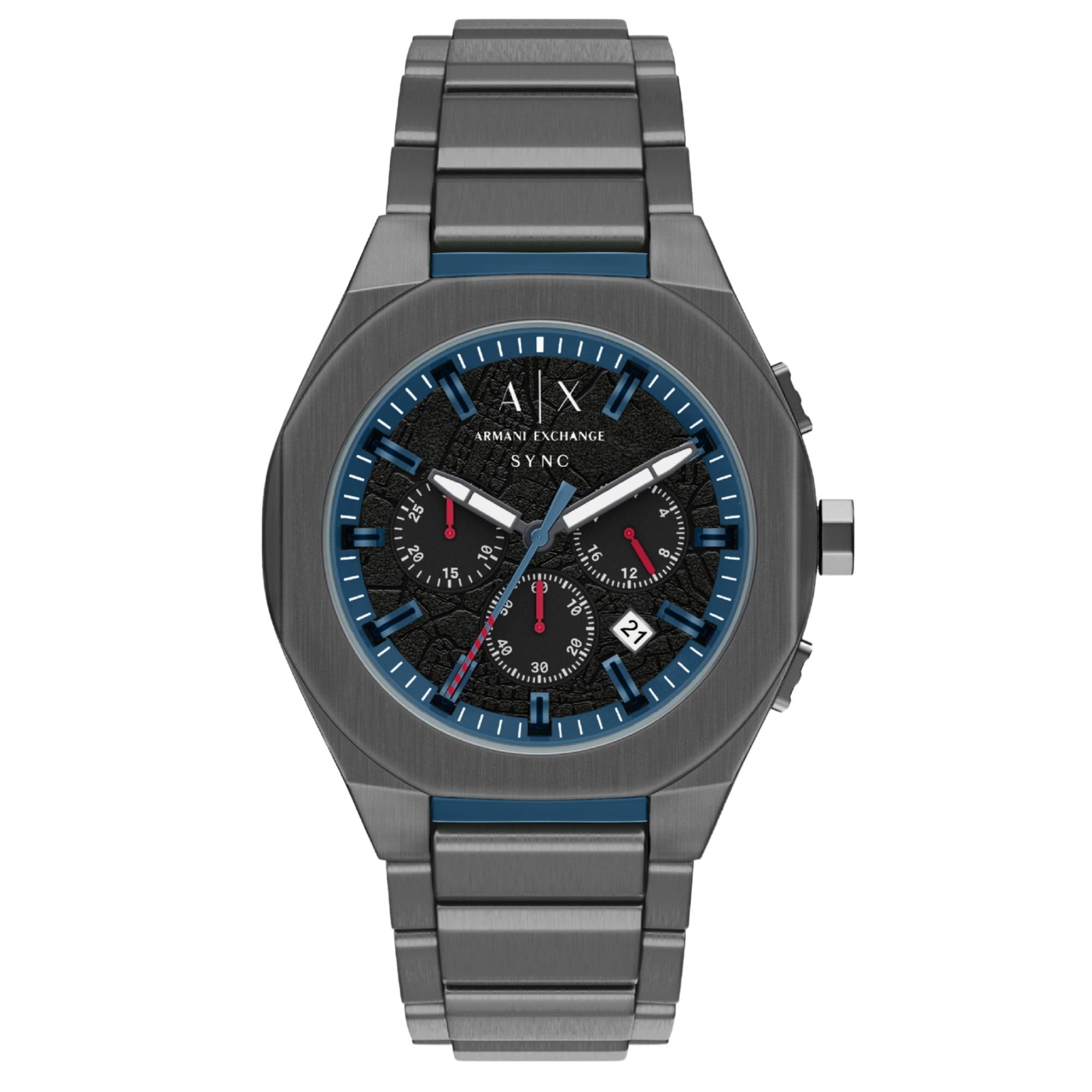Armani Exchange Sync 44mm Chronograph Black Dial Steel Mens Quartz Watch AX4295