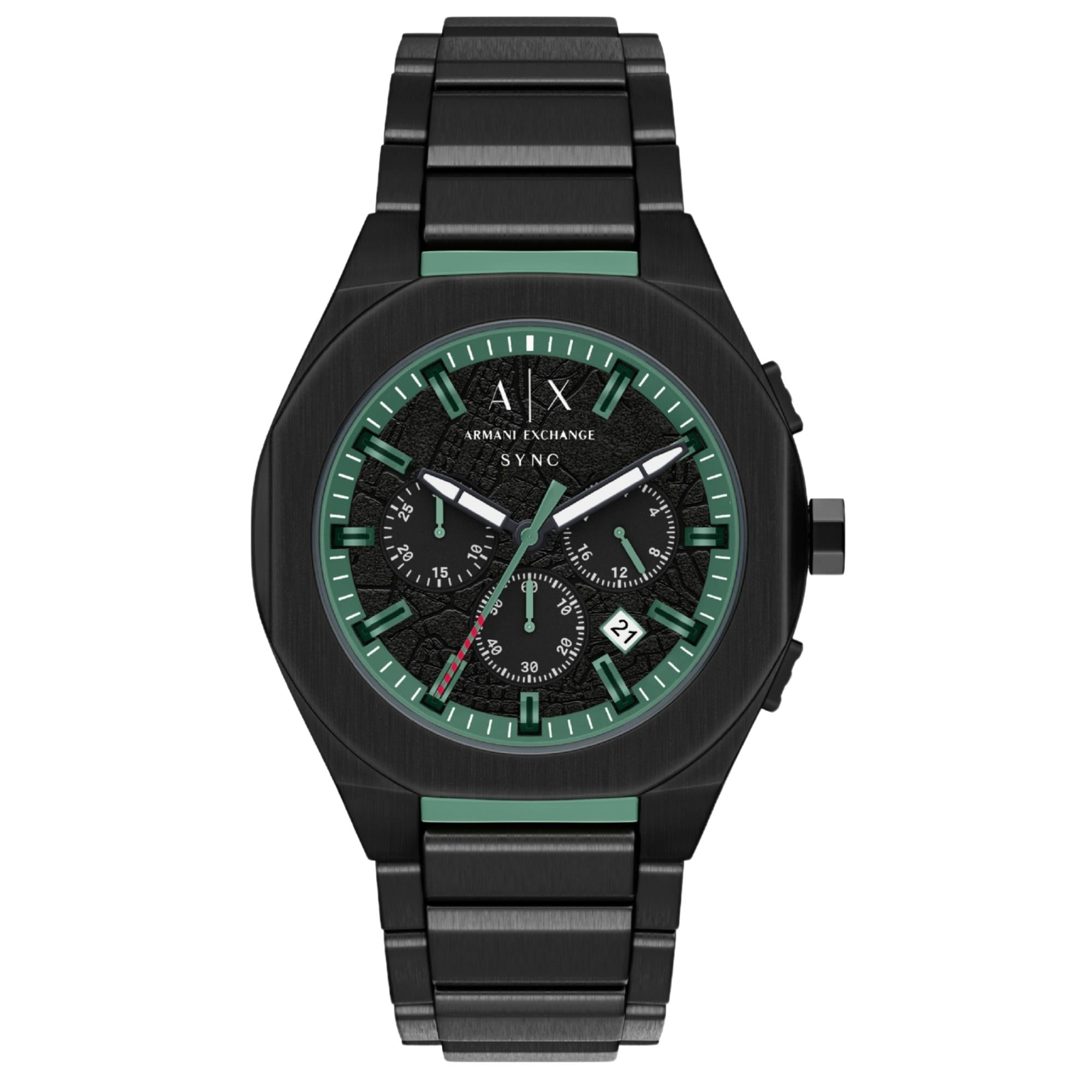 Armani Exchange Sync 44mm Chronograph Black Dial Steel Mens Quartz Watch AX4294