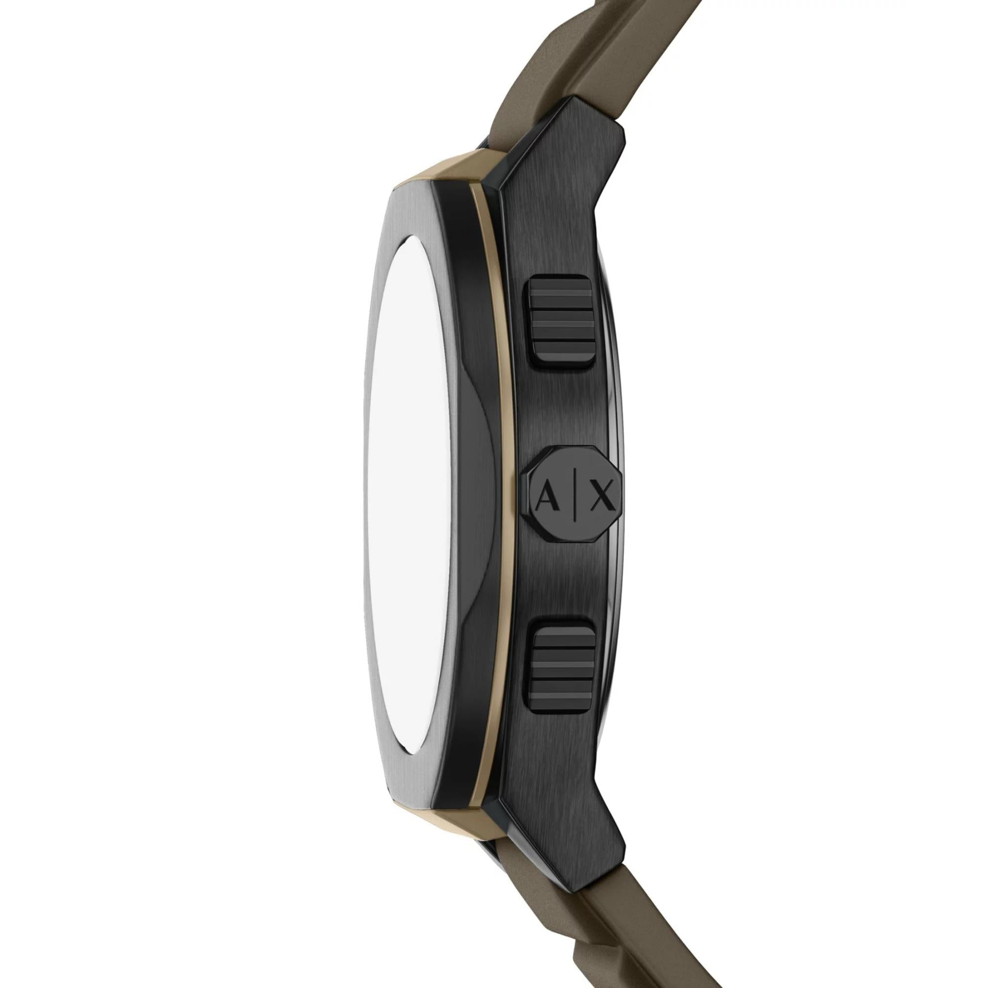 Armani Exchange Sync 44mm Chronograph Brown Dial Silicone Mens Quartz Watch AX4293