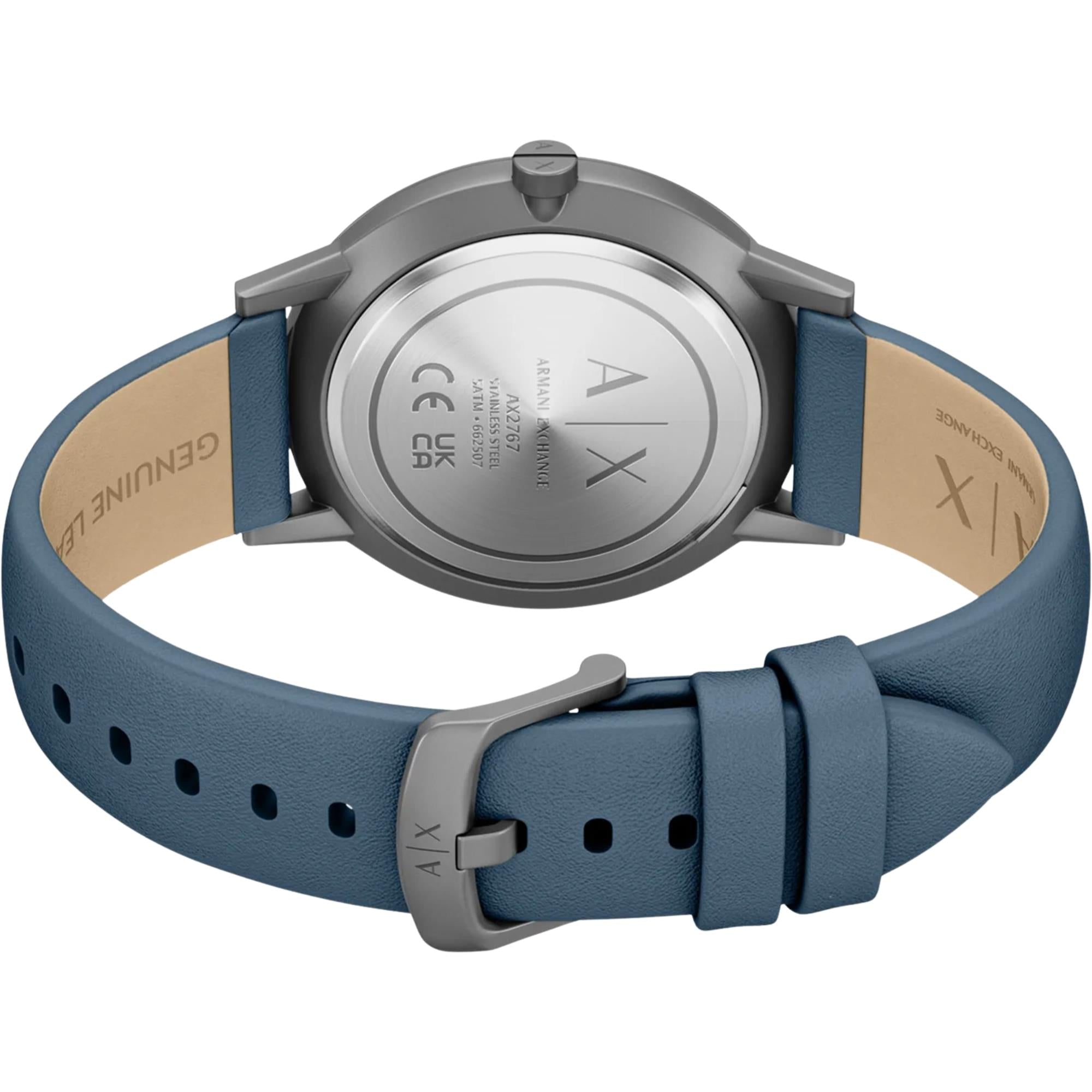 Armani Exchange Cayde 42mm Blaues Zifferblatt Leder Herren Quarz Uhr AX2767