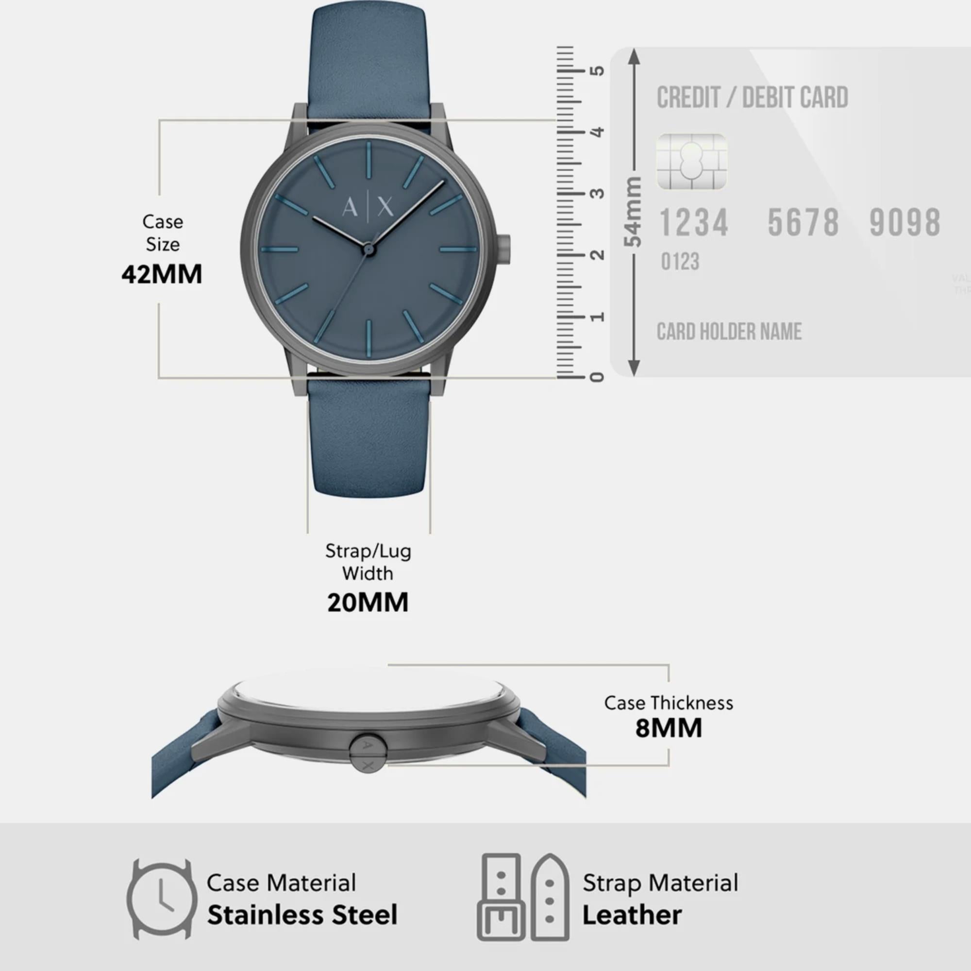 Armani Exchange Cayde 42mm Blaues Zifferblatt Leder Herren Quarz Uhr AX2767
