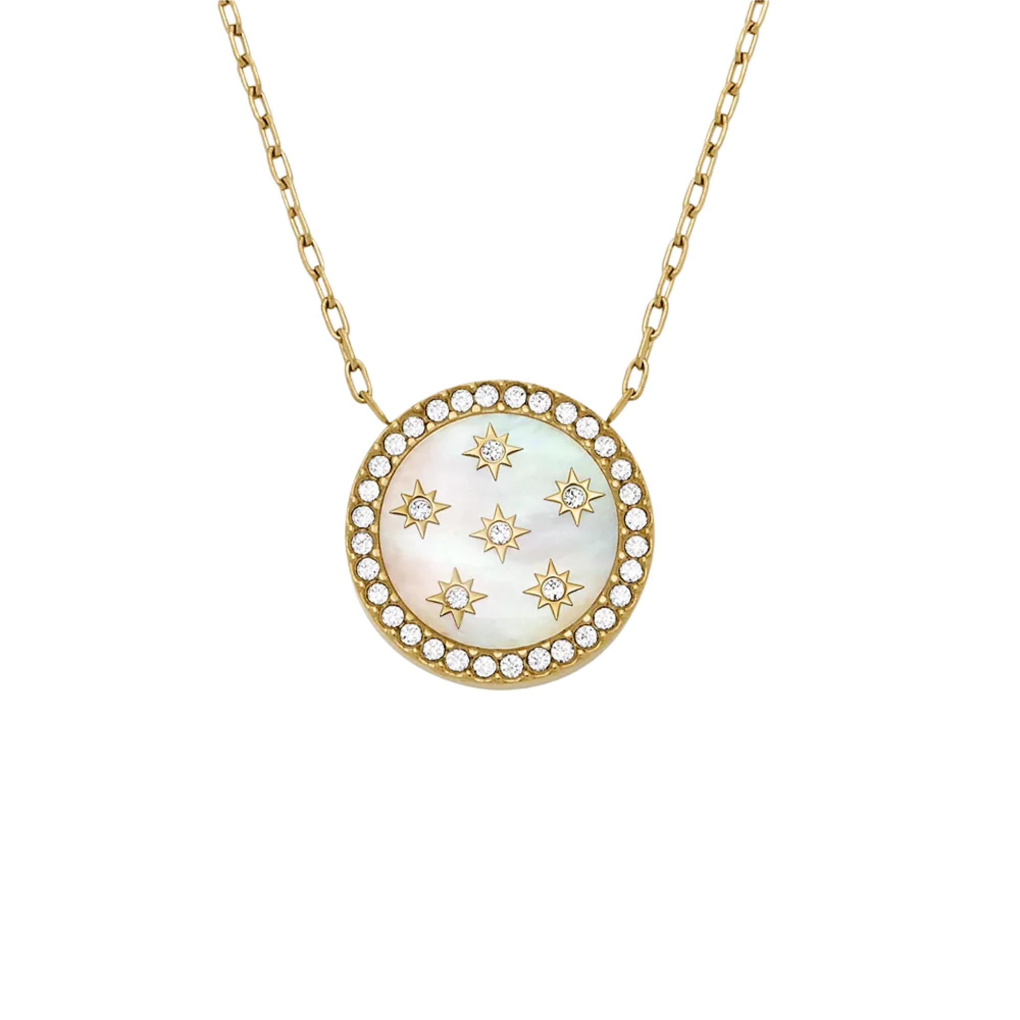 Fossil Merrit Classic Mother-of-Pearl Gold-Tone Stainless Steel Pendant Women's Necklace JF04865710