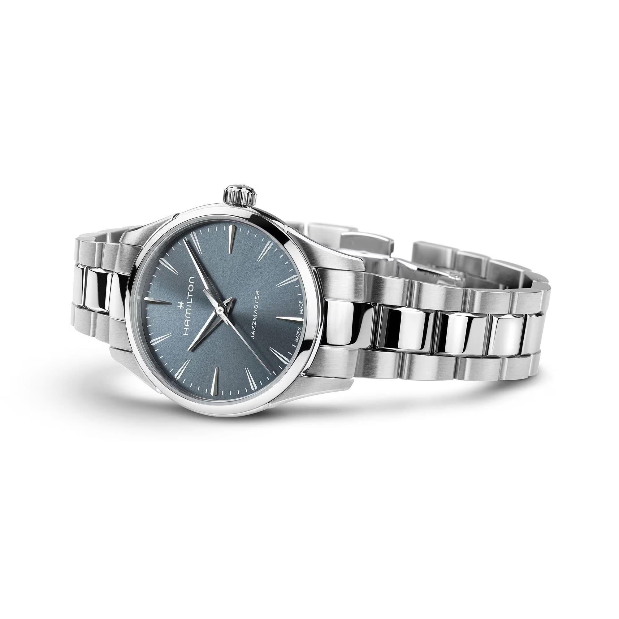 Hamilton Jazzmaster 32mm H32301141 watch with a blue dial and stainless steel bracelet