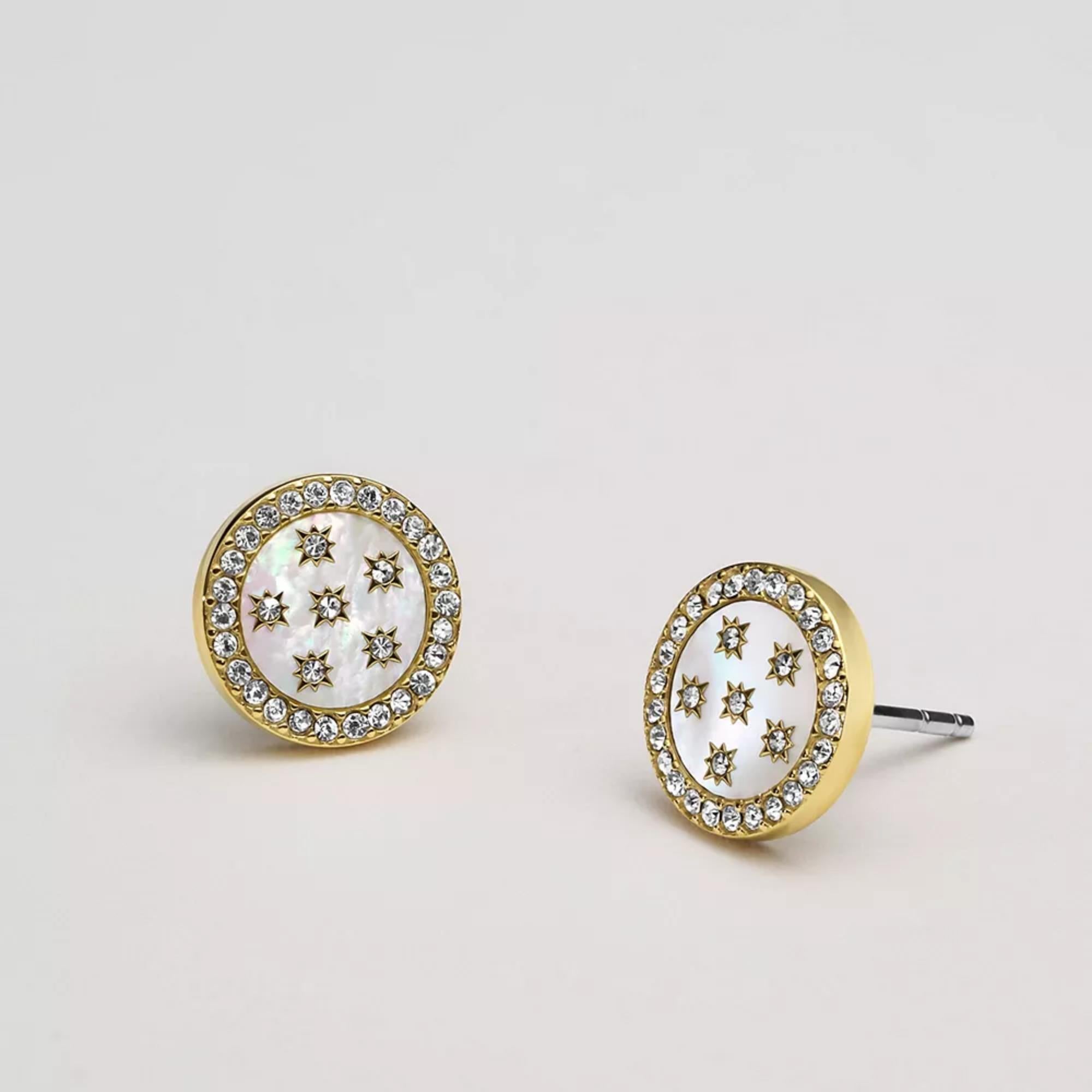Fossil Merrit Classic Perlmutt Goldfarbene Edelstahl Stud Damenohrringe JF04868710