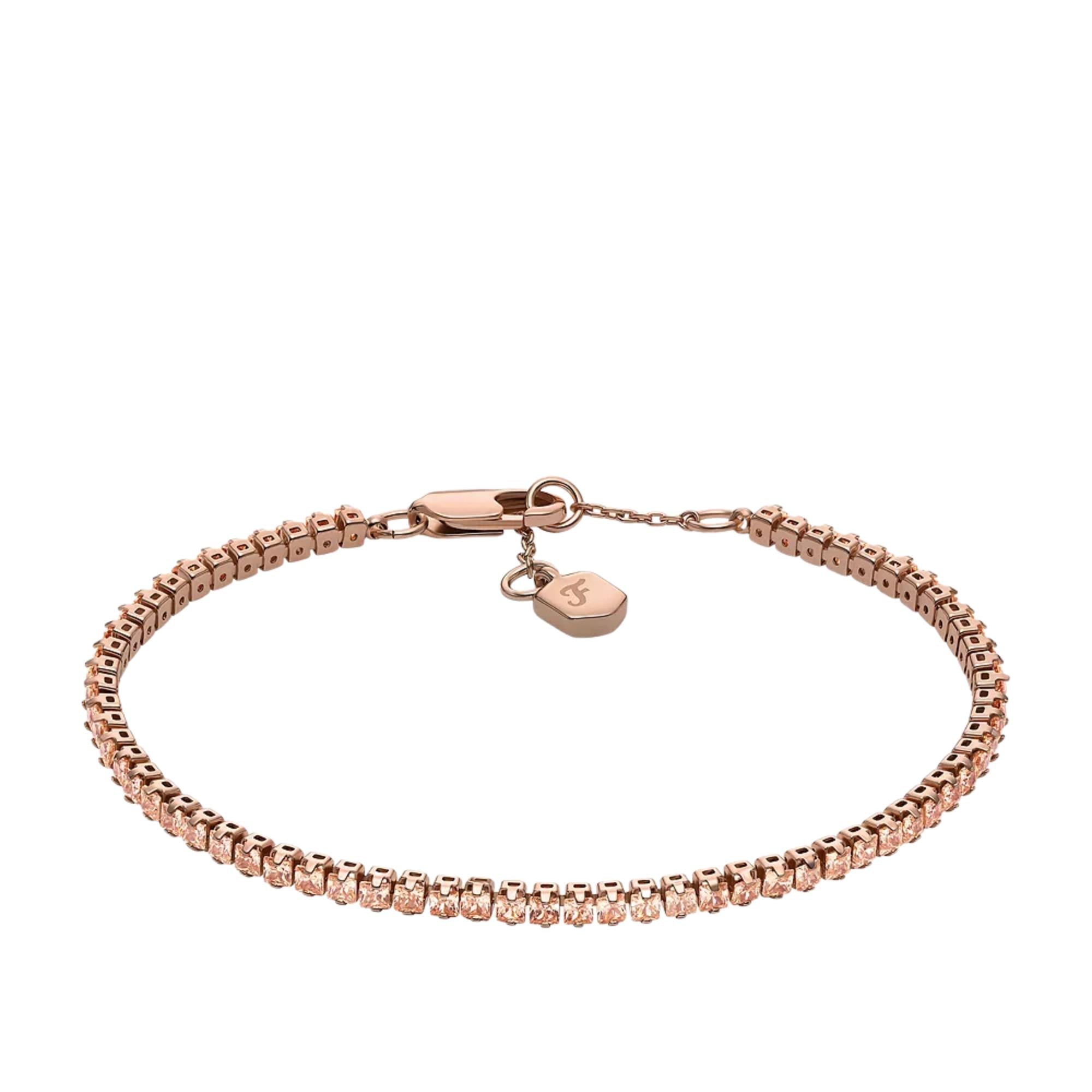 Fossil Ellis Pavé Glitz Rose Gold-Tone Brass Tennis Chain Women's Bracelet JA7294791