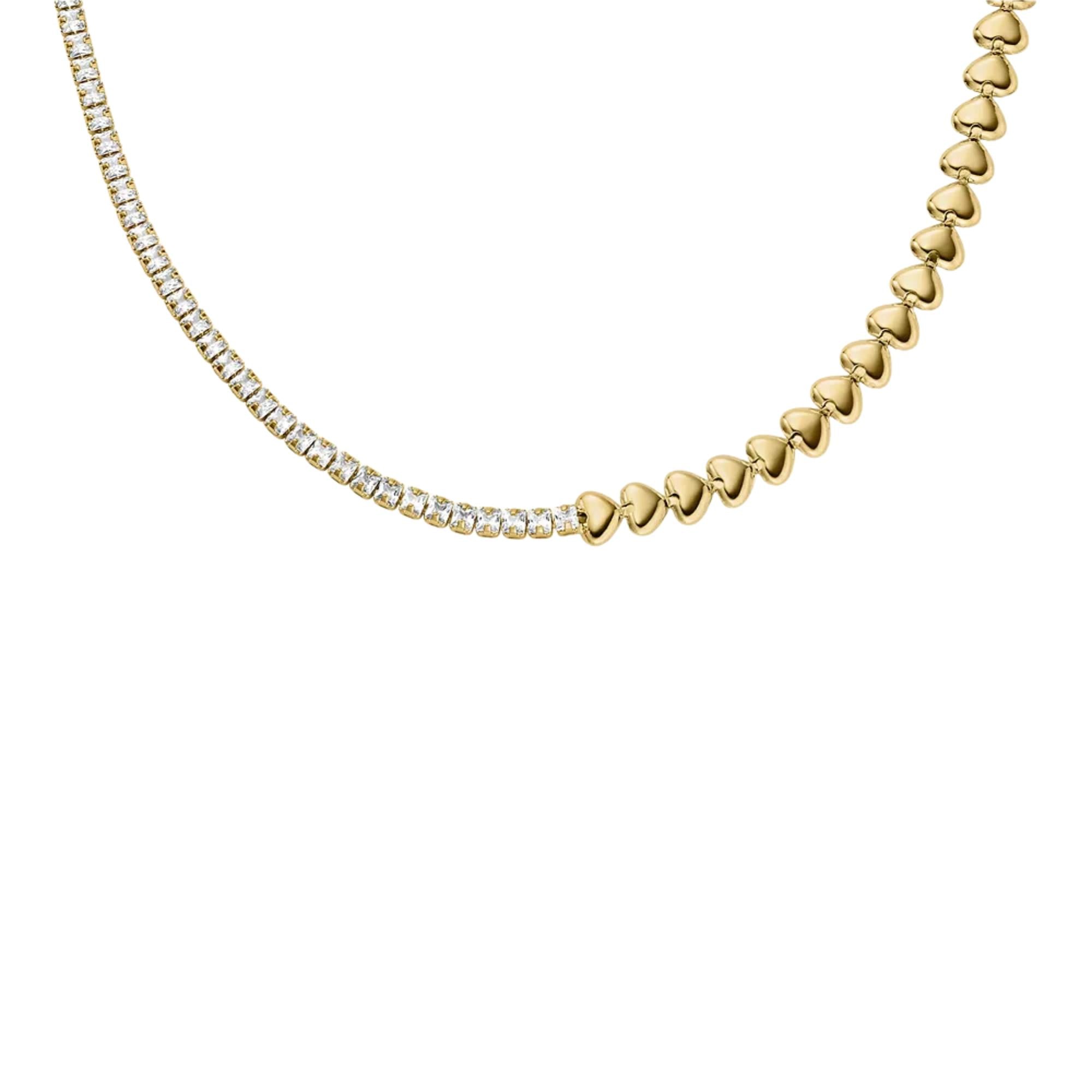 Fossil Sutton Love-All Goldfarbene Messing Herz Glieder Tennis Damen Halskette JA7302710