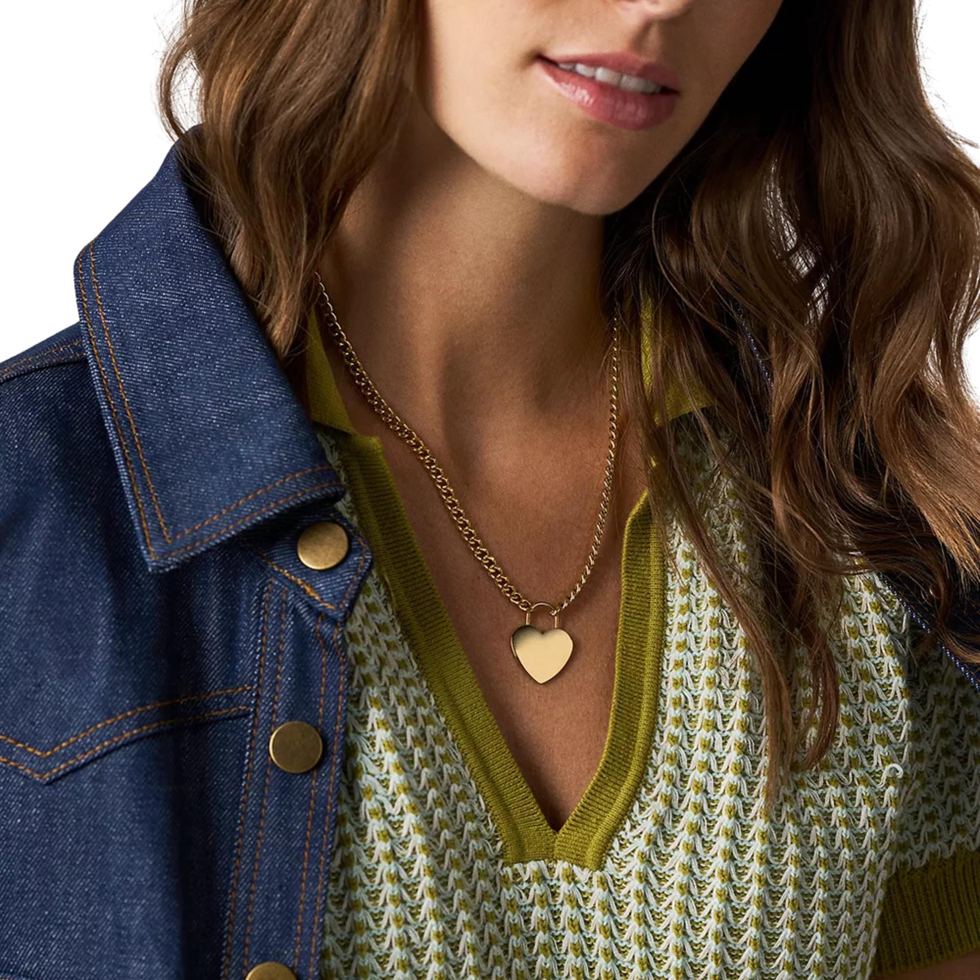 Fossil Sutton Goldfarbene Edelstahl Herz Damen Halskette JF04958710
