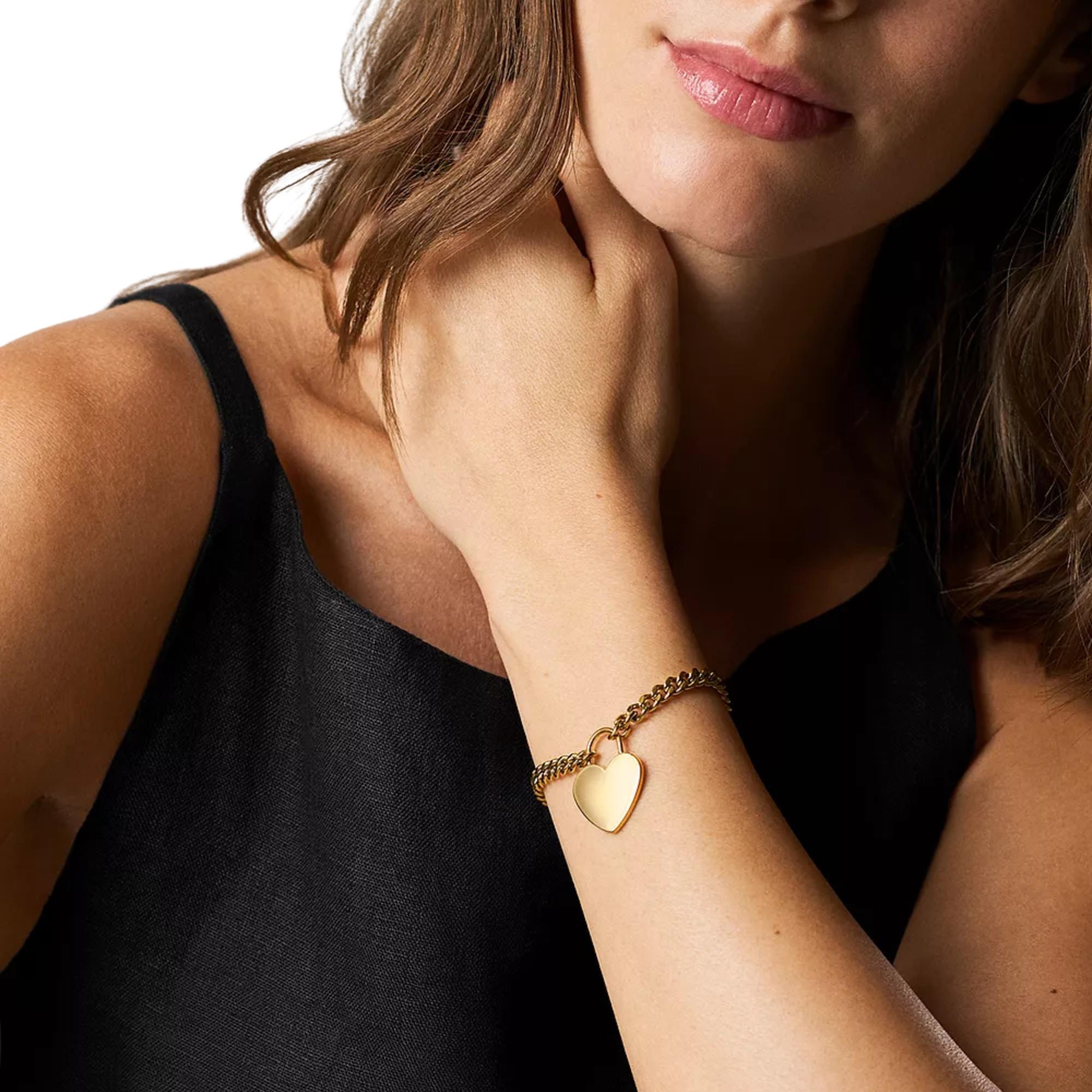 Fossil Sutton Goldfarbene Edelstahl Herz Damen Armband JF04959710