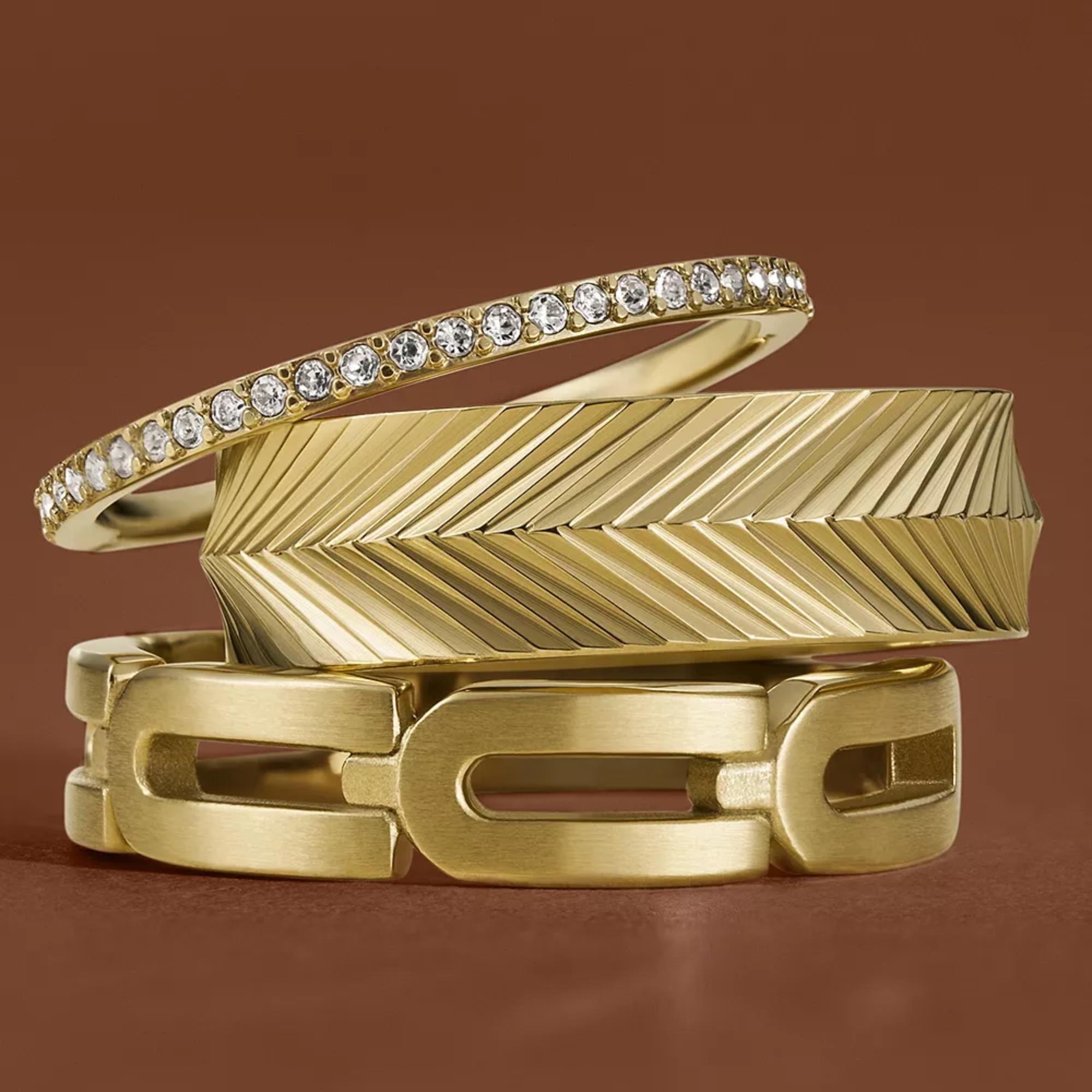 Fossil Ellis Pavé Glitz Gold-Tone Stainless Steel Band Women's Ring JF04686710