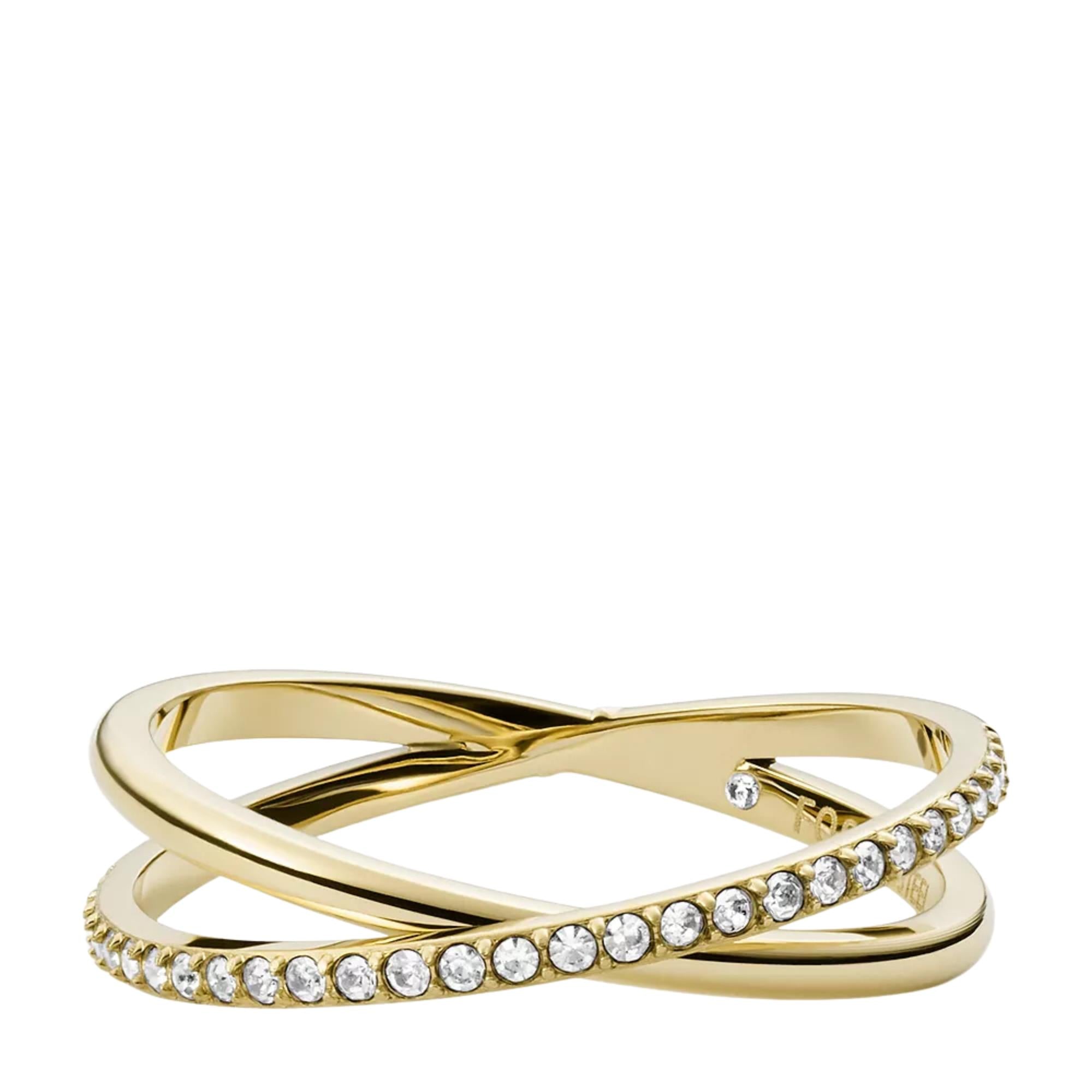 Fossil Ellis Pavé Glitz Goldfarbene Edelstahl Band Damen Ring JF03752710