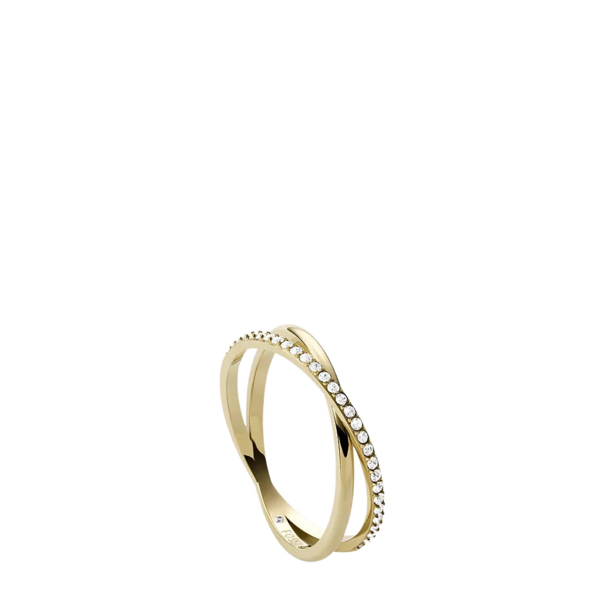 Fossil Ellis Pavé Glitz Goldfarbene Edelstahl Band Damen Ring JF03752710