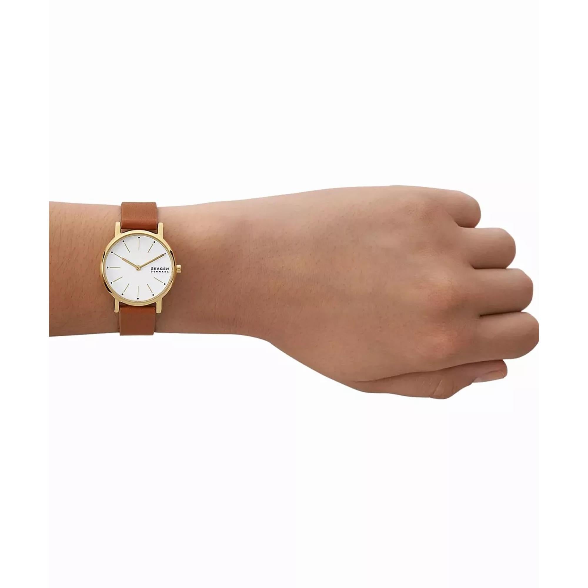 Skagen Signatur Lille 30mm White Dial Leather Ladies Quartz Watch SKW3121