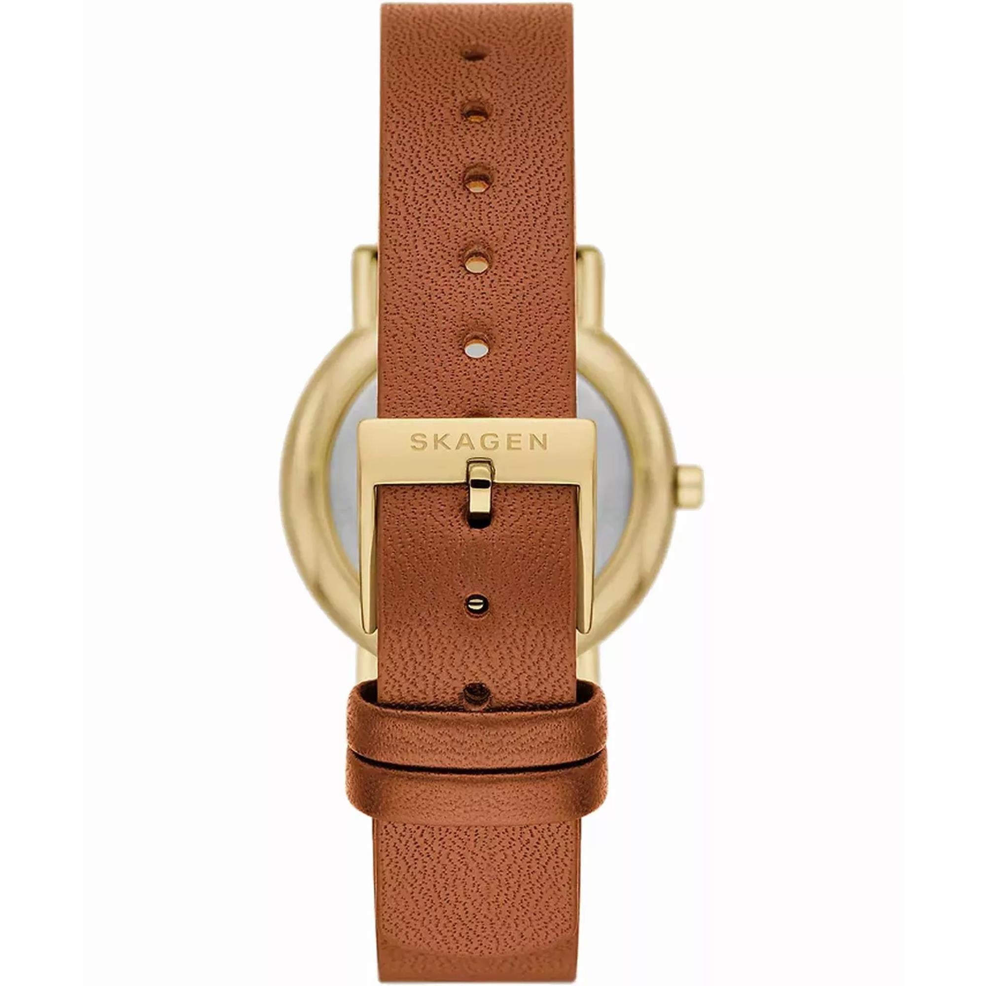 Skagen Signatur Lille 30mm White Dial Leather Ladies Quartz Watch SKW3121