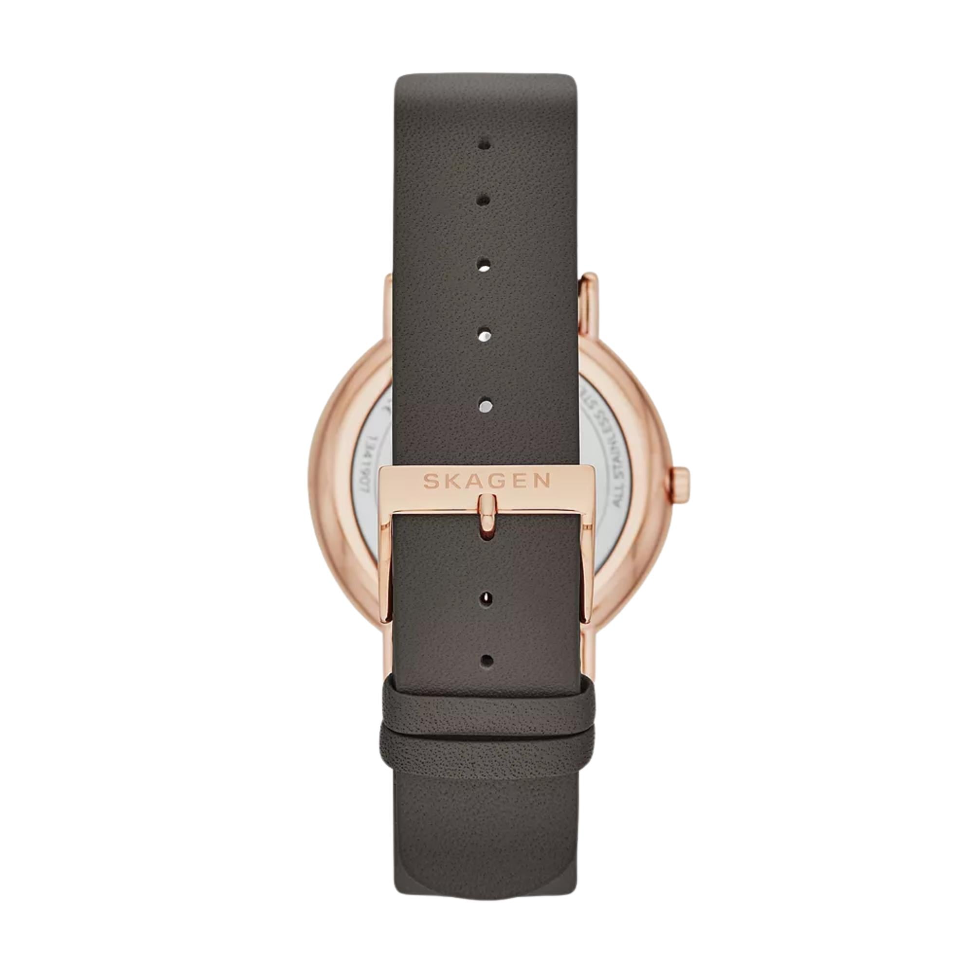 Skagen Signatur 38mm Charcoal Dial Leather Ladies Quartz Watch SKW2794