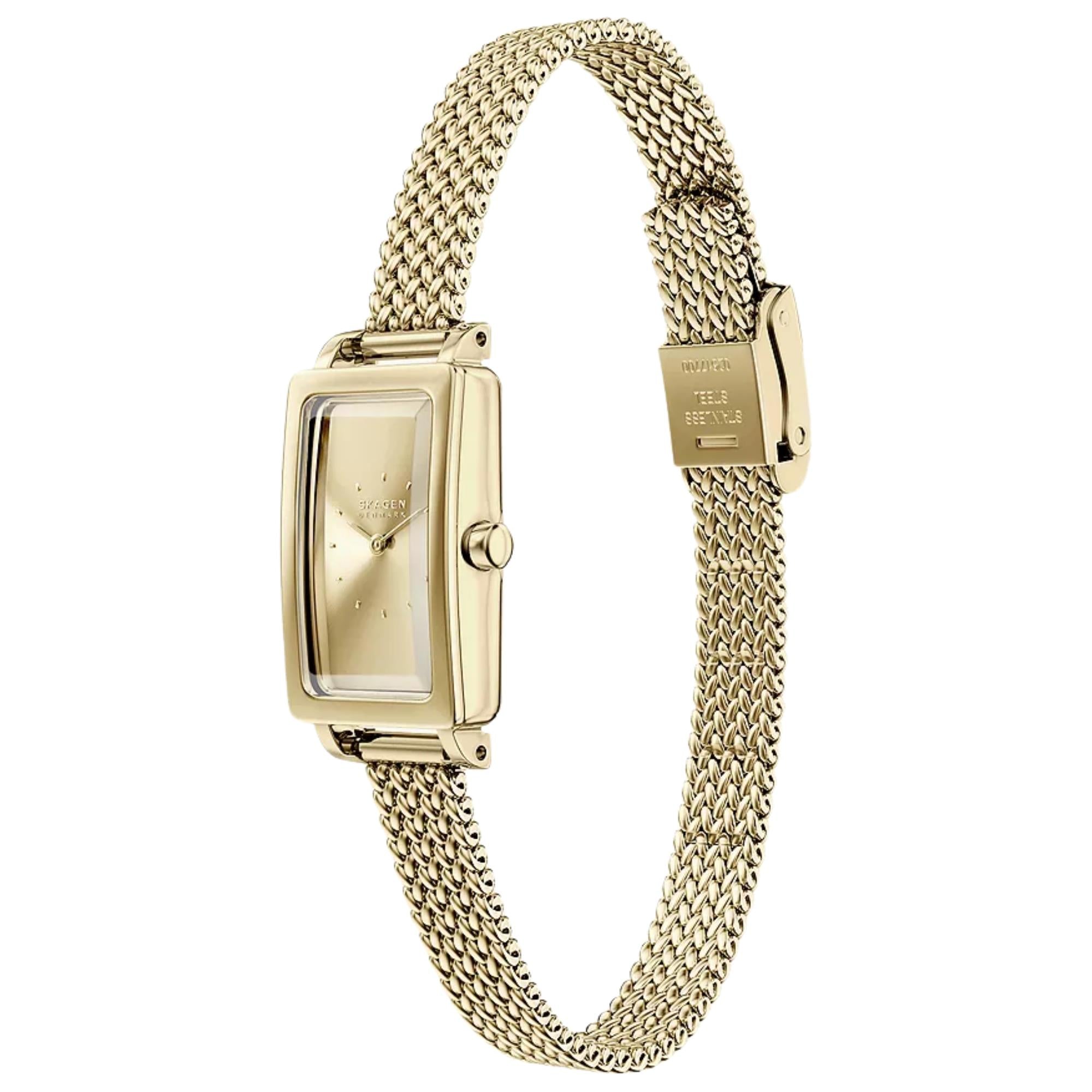 Skagen Hagen Micro Quarz Gold Zifferblatt Stahlarmband Damen Uhr SKW3178