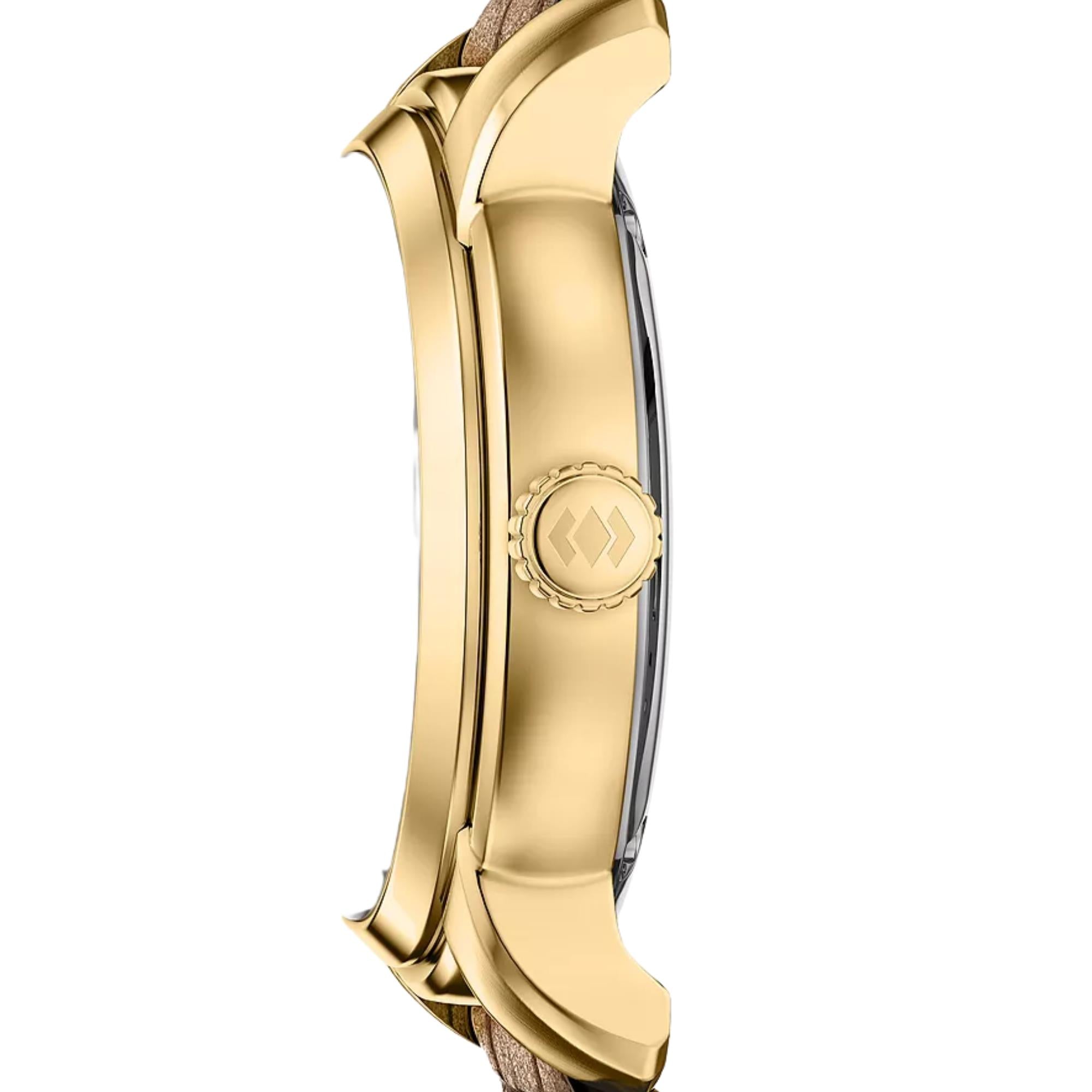 Fossil Heritage 44mm Gold Zifferblatt Leder Herren Automatik Uhr ME3279