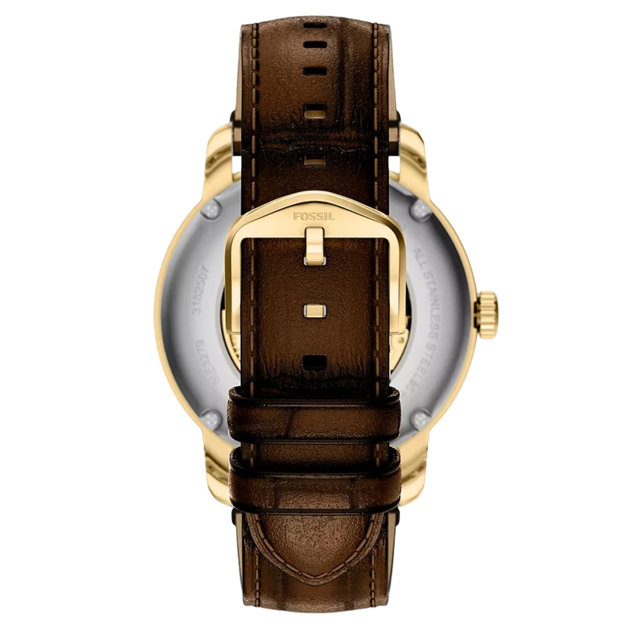 Fossil Heritage 44mm Gold Zifferblatt Leder Herren Automatik Uhr ME3279