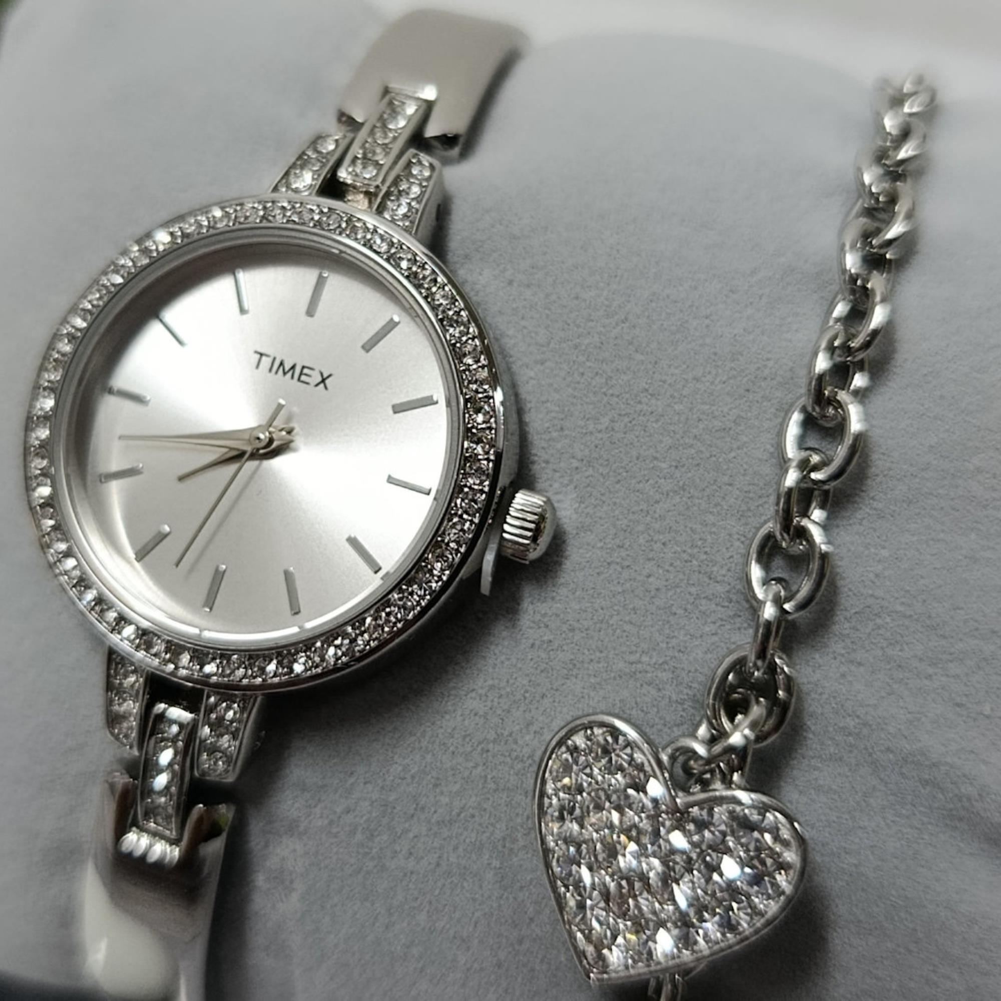 Timex Trend 28mm Silver Dial Steel Ladies Quartz Set Watch TWG067700