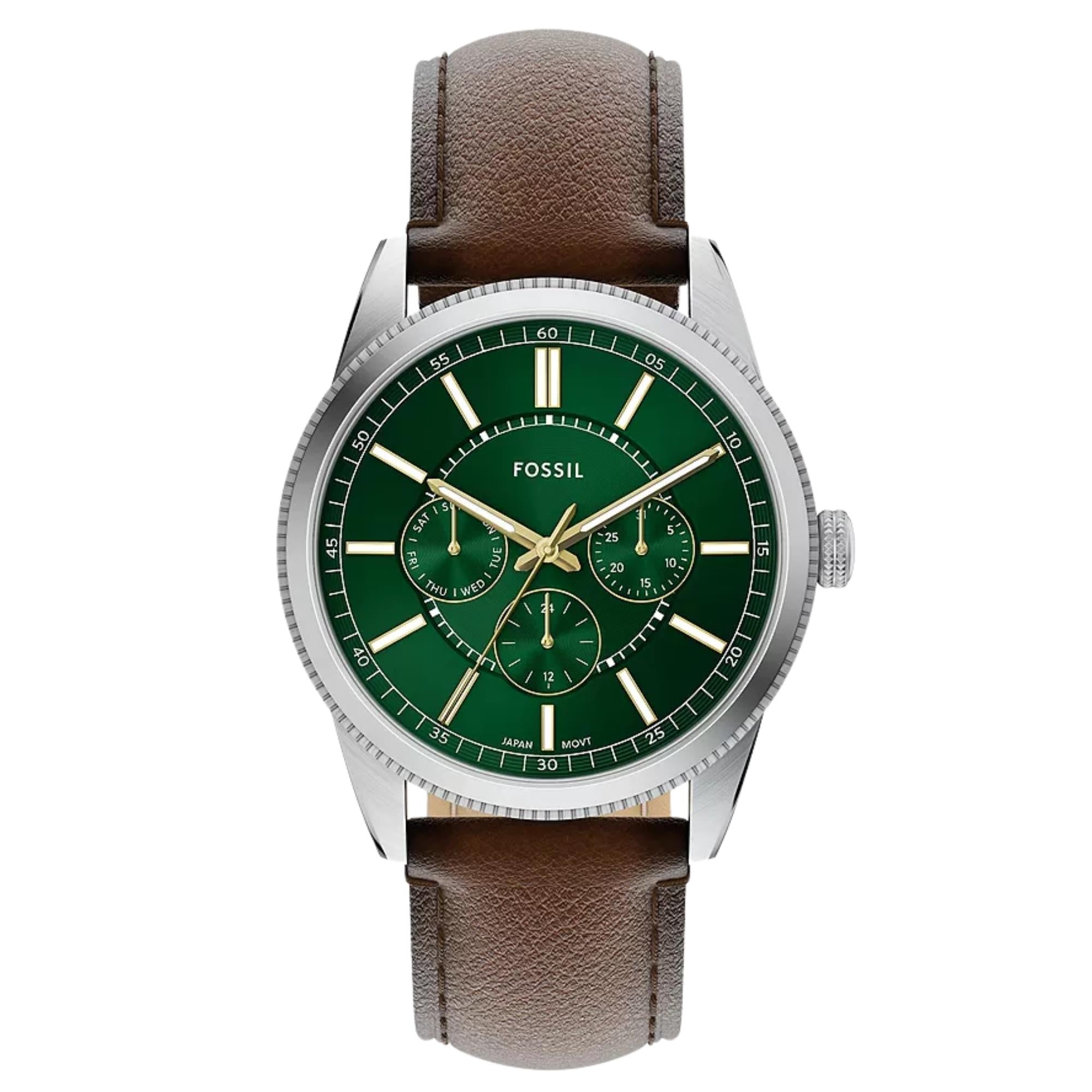 Fossil Pearson 42mm Chronograph Grünes Zifferblatt Leder Herren Quarz Uhr FS6137