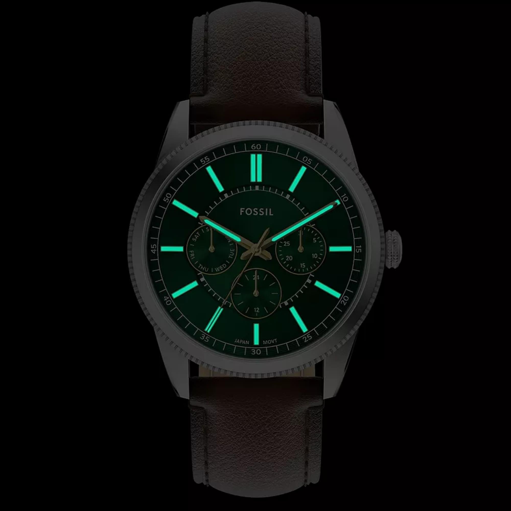 Fossil Pearson 42mm Chronograph Grünes Zifferblatt Leder Herren Quarz Uhr FS6137