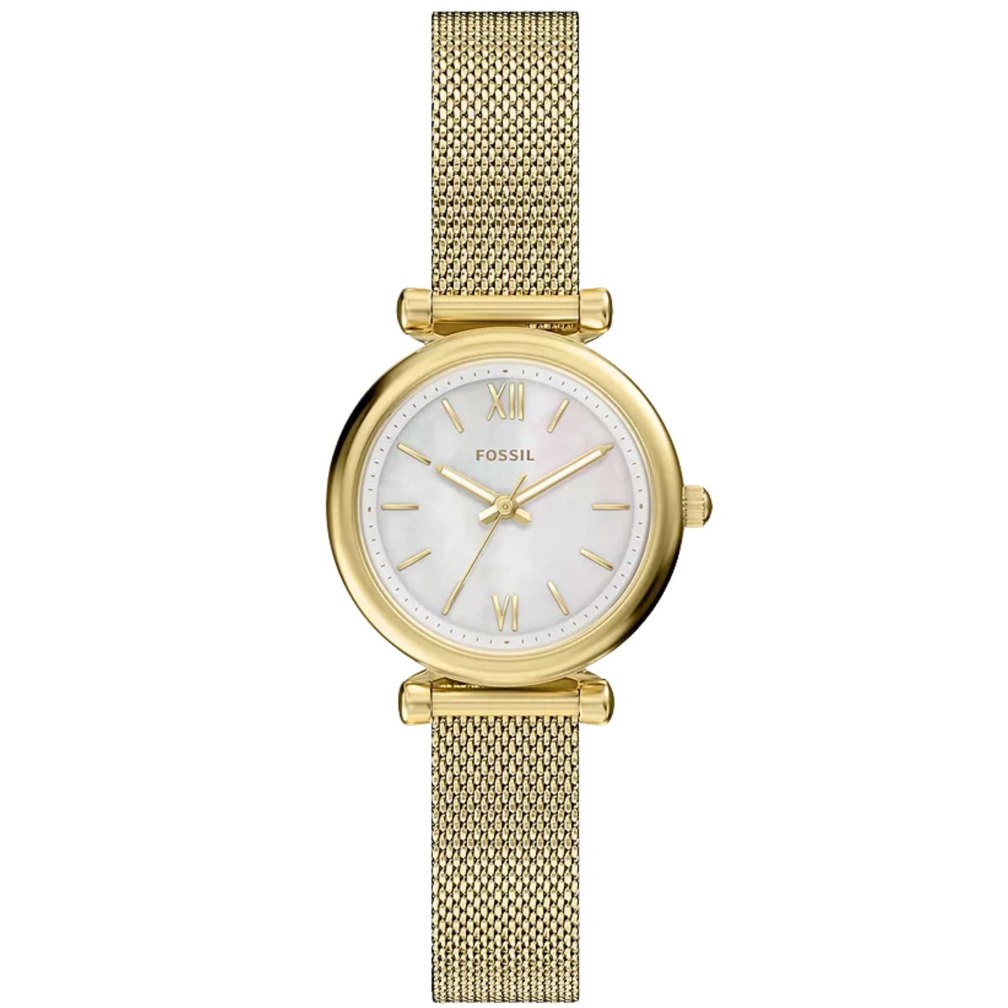 Fossil Carlie 28mm Mother of Pearl Dial Steel Ladies Quartz Watch ES5462