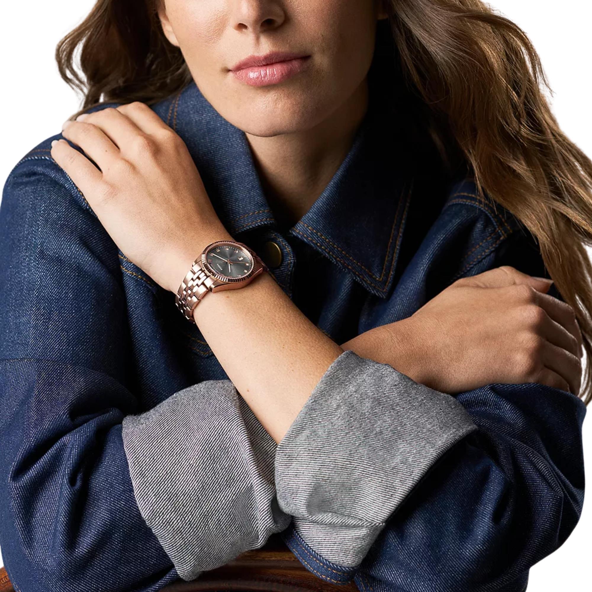Fossil Scarlette 34mm Grey Dial Steel Ladies Quartz Watch ES5459
